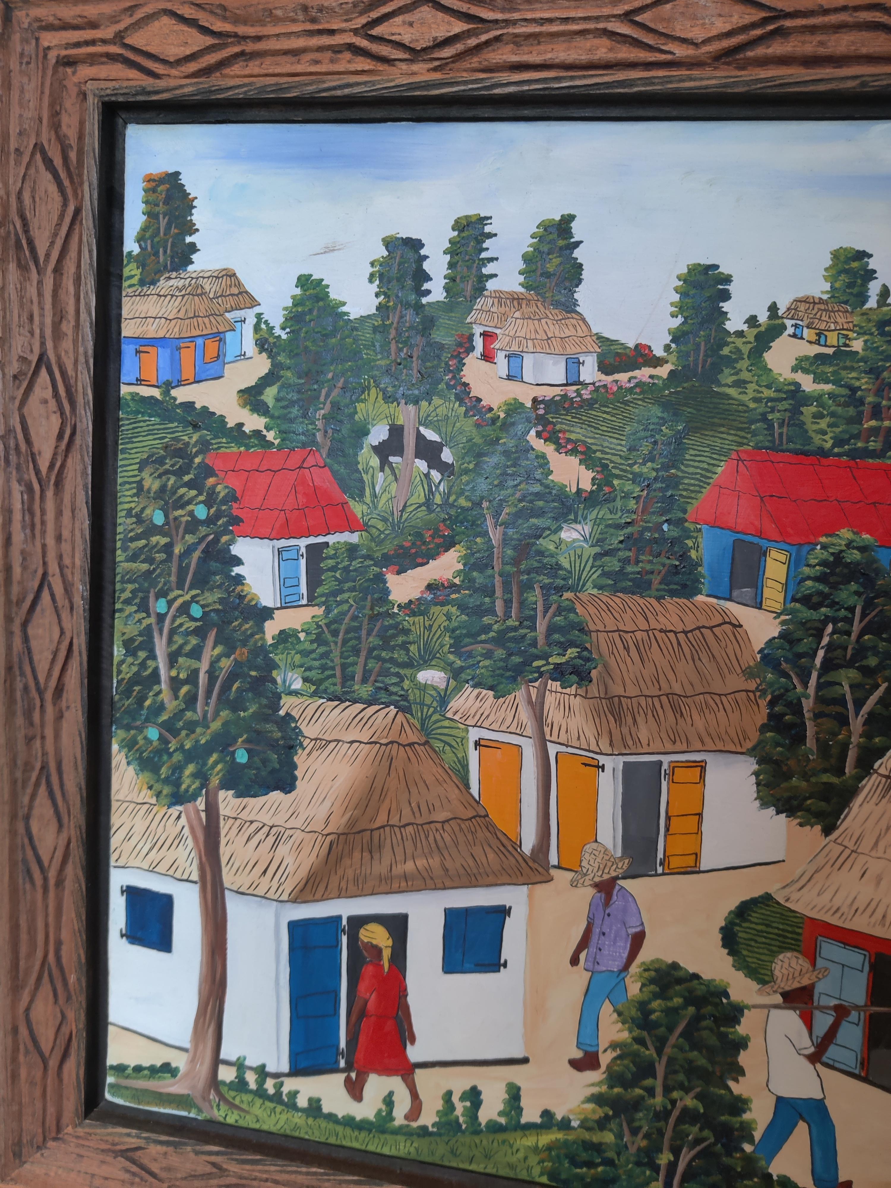 Abner Dubic original signed painting of Haiti Village Scene  For Sale 7