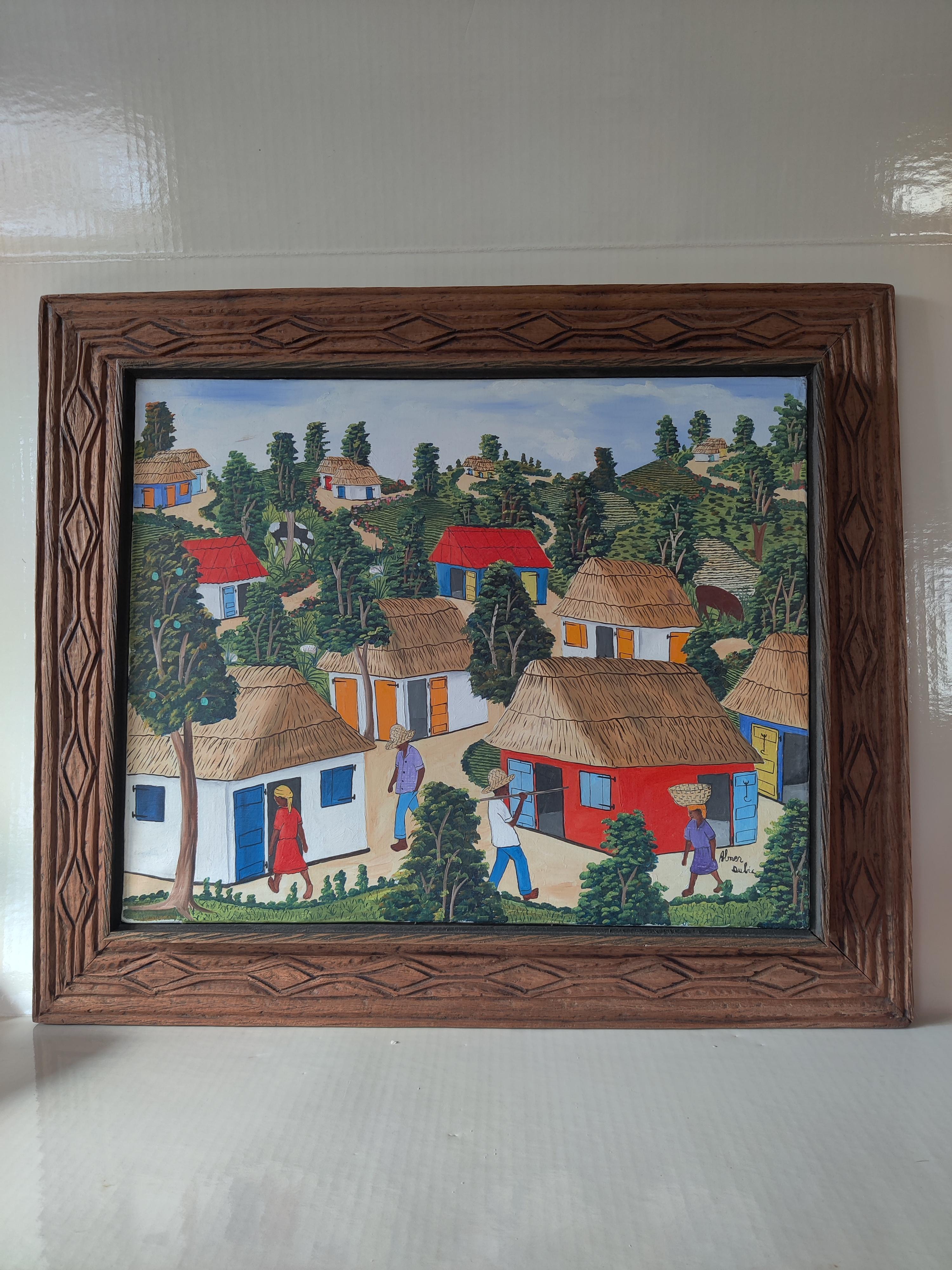 Abner Dubic original signed painting of Haiti Village Scene  In Good Condition For Sale In Cincinnati, OH