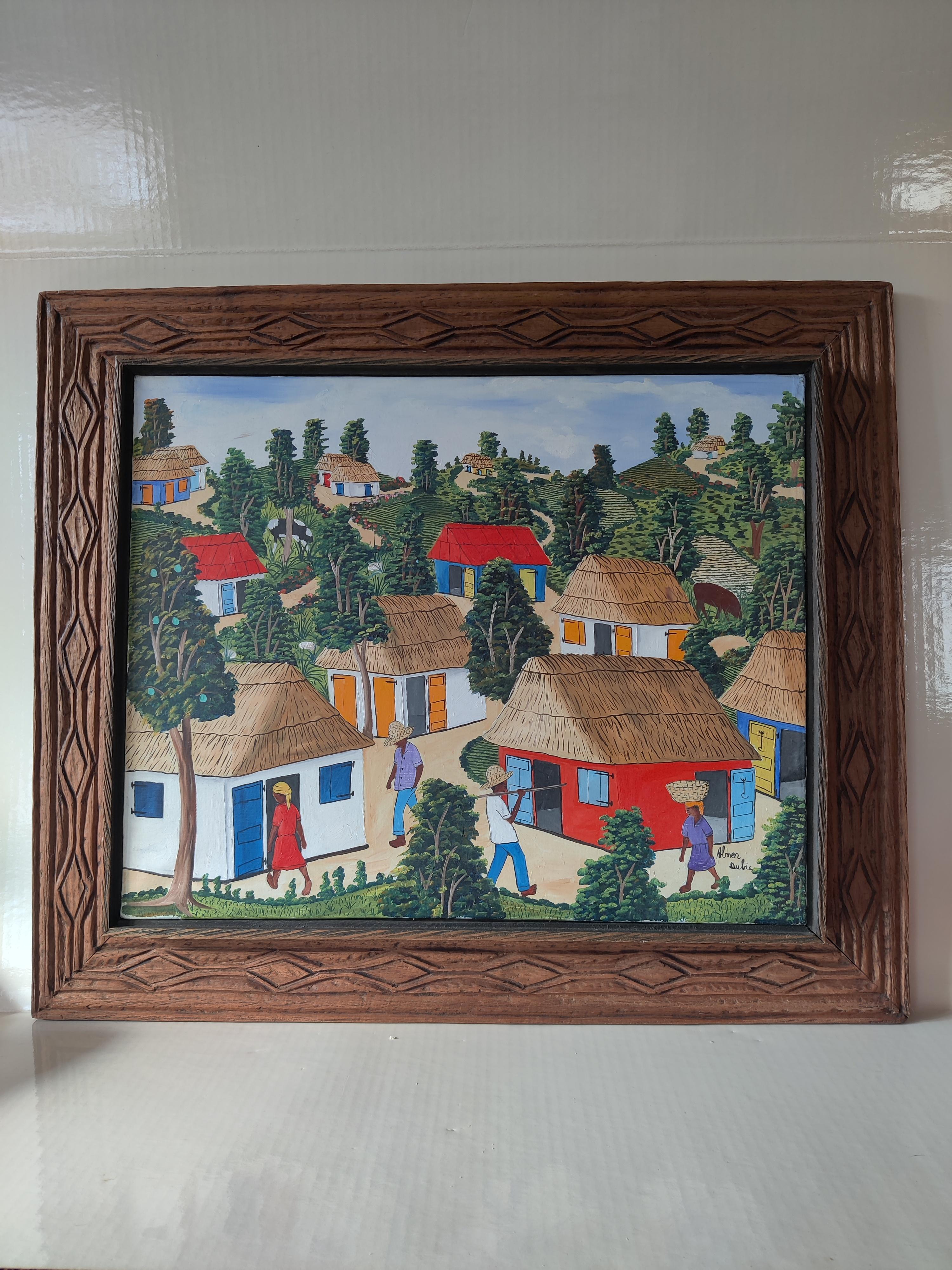 20th Century Abner Dubic original signed painting of Haiti Village Scene  For Sale