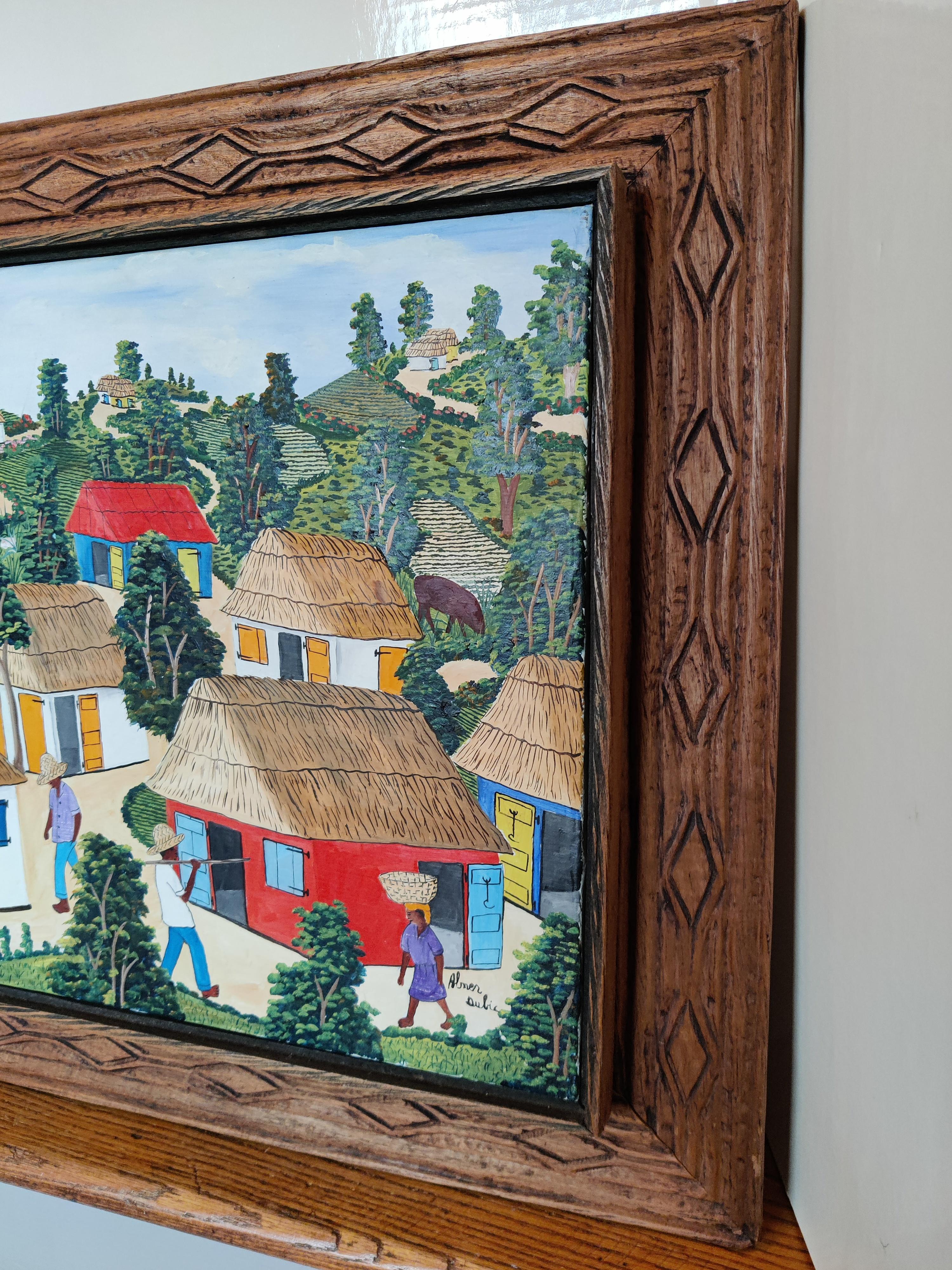 Canvas Abner Dubic original signed painting of Haiti Village Scene  For Sale