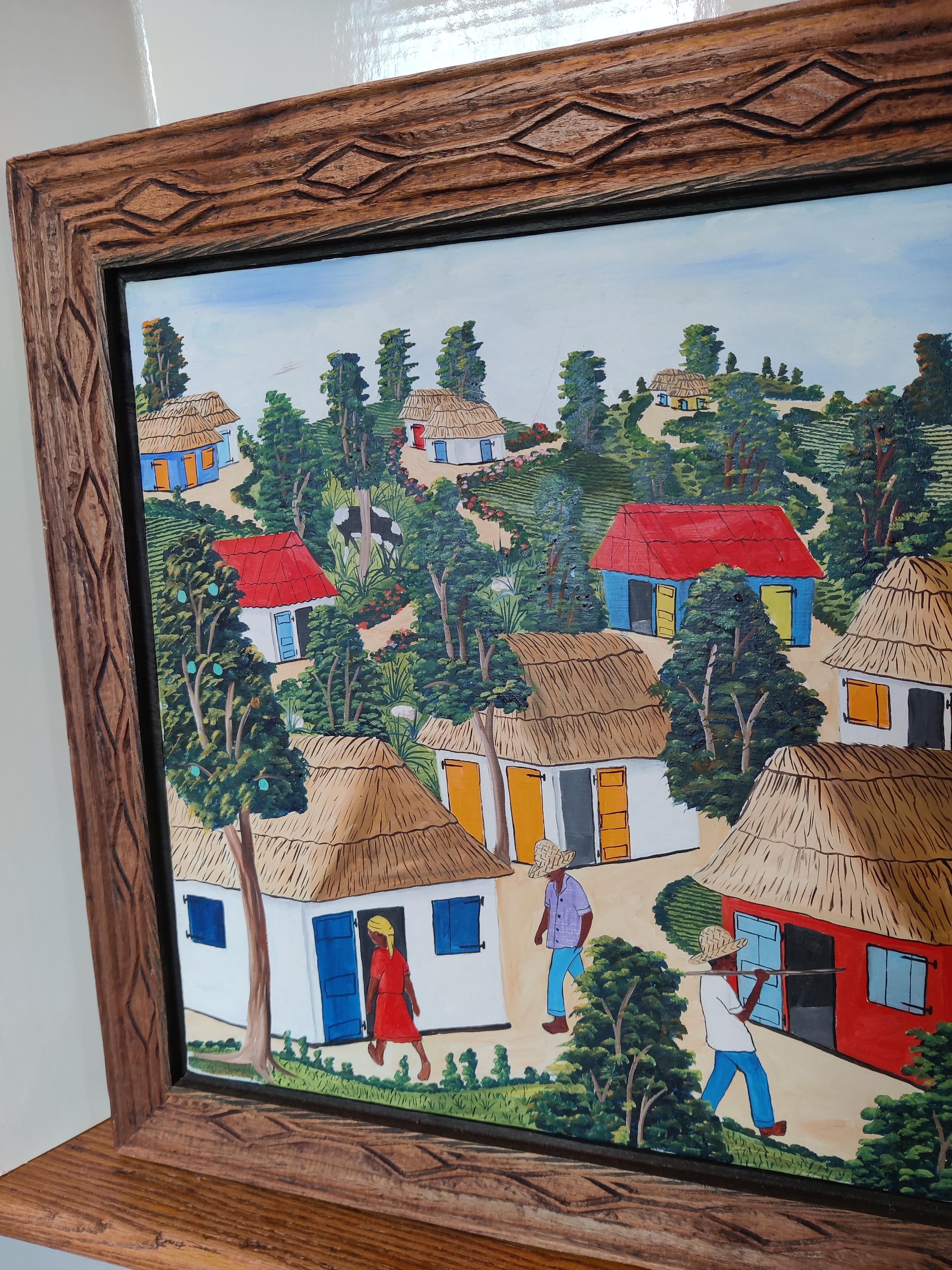 Abner Dubic original signed painting of Haiti Village Scene  For Sale 1