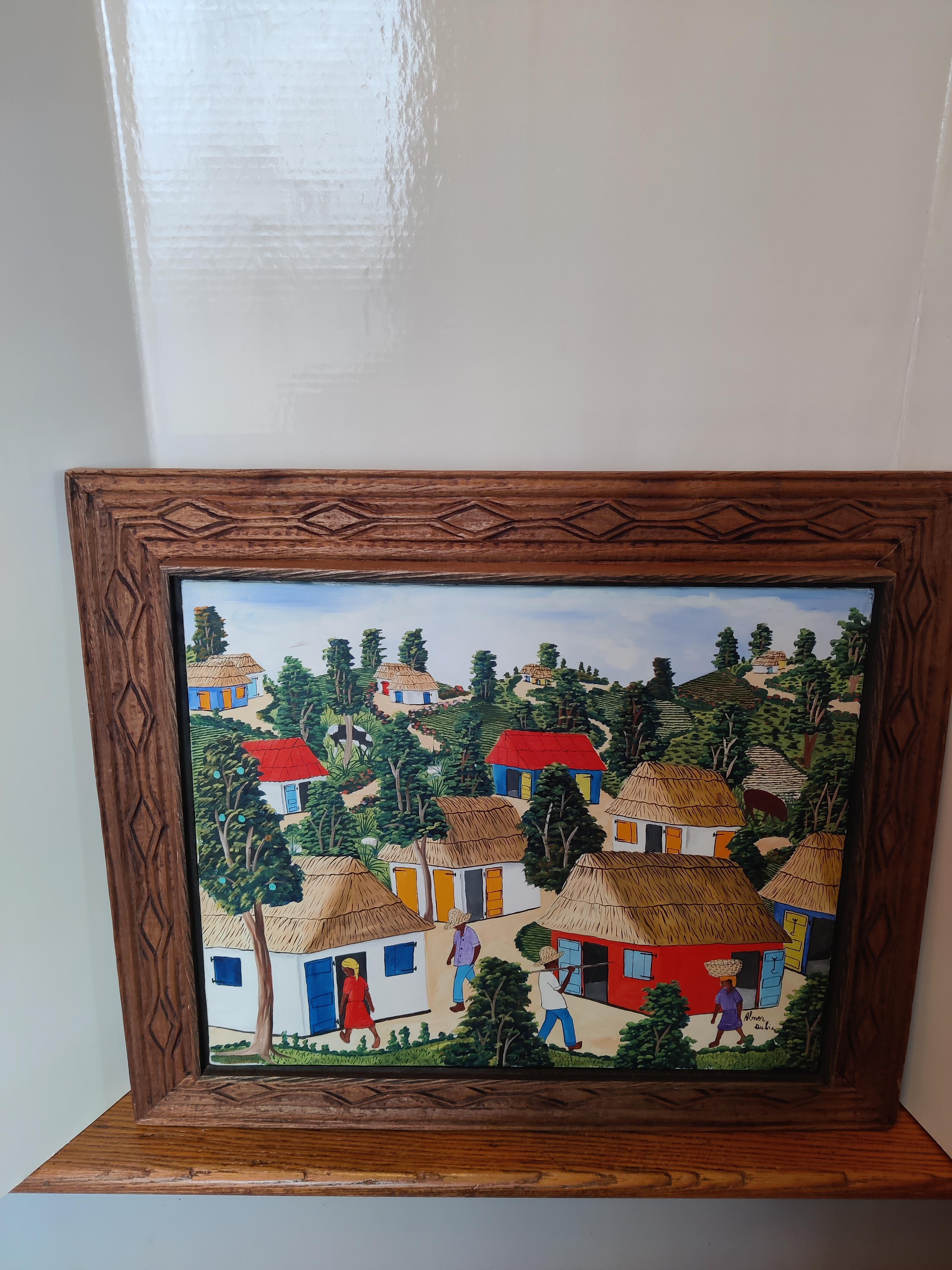 Abner Dubic original signed painting of Haiti Village Scene  For Sale 2