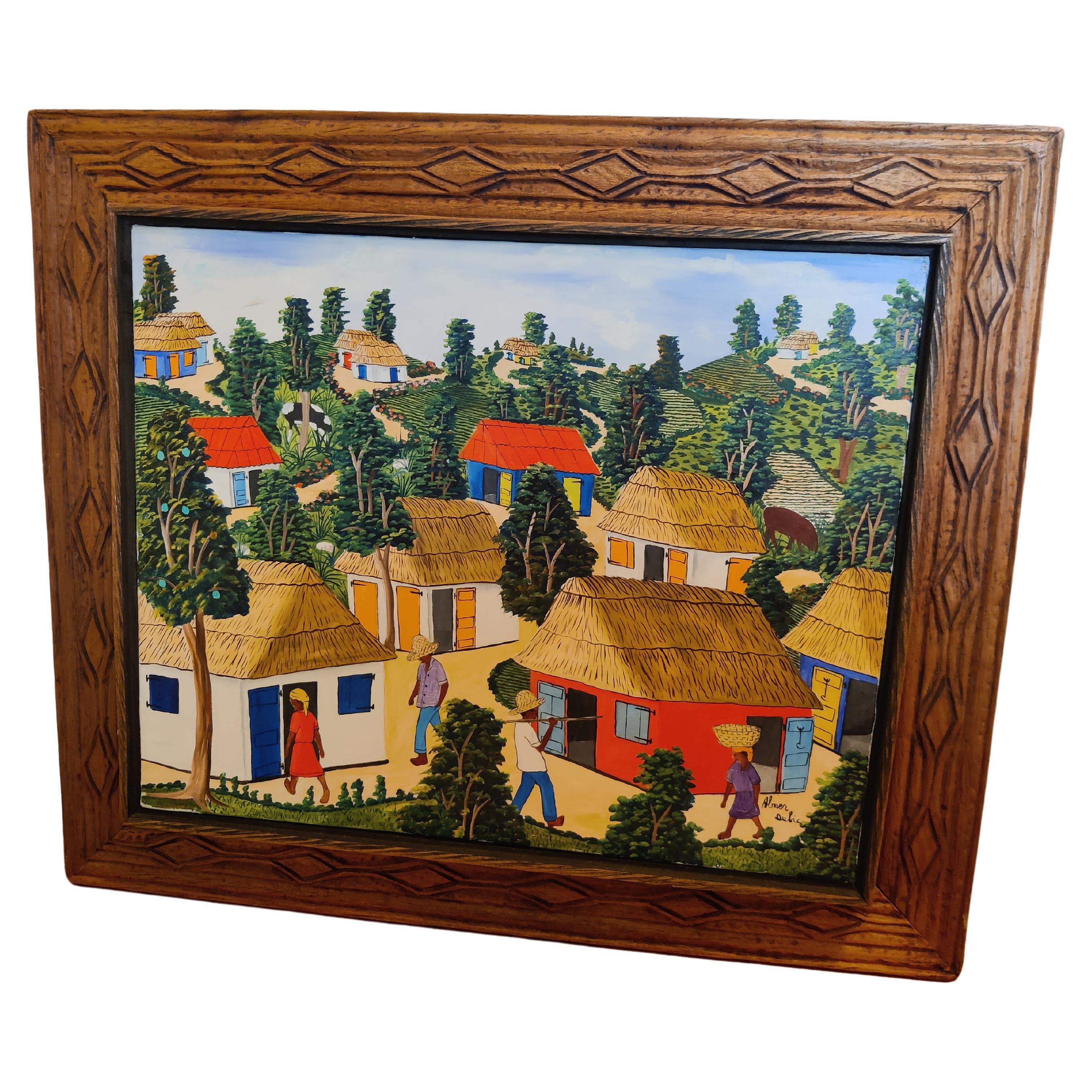 Abner Dubic original signed painting of Haiti Village Scene  For Sale