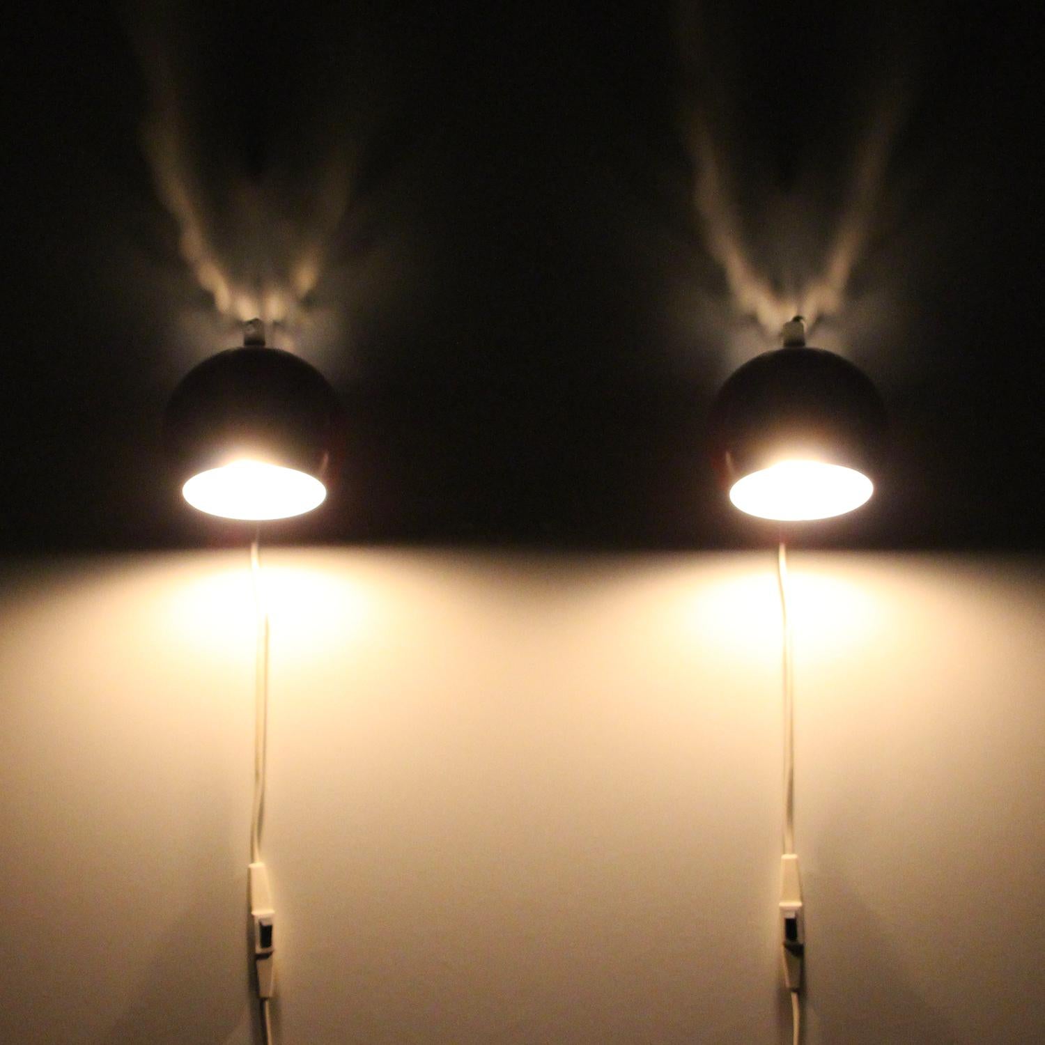 ABO MAG Pair of Red Magnetic Ball Wall Lamps by Danish ABO Randers 1960s In Good Condition In Brondby, Copenhagen