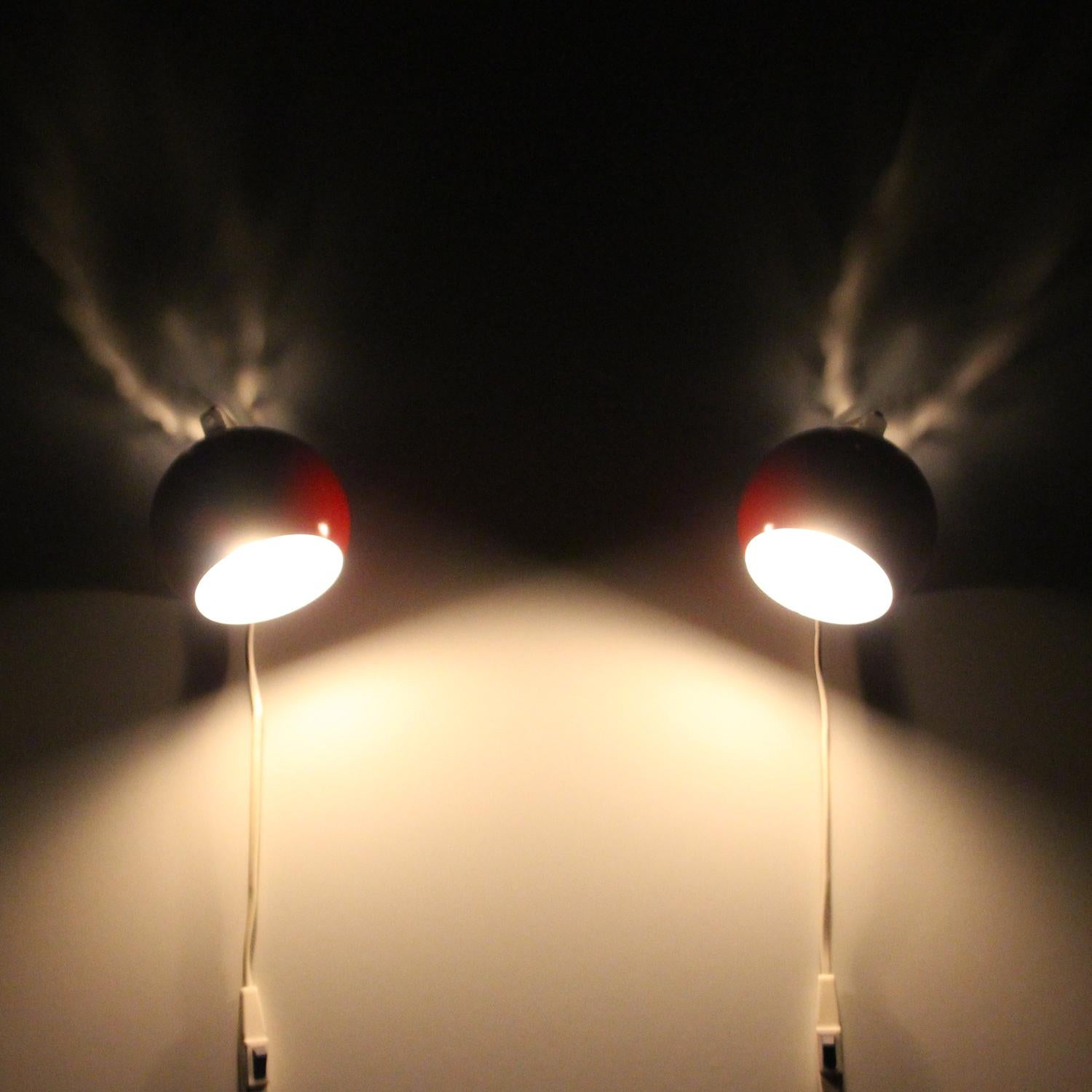 Mid-20th Century ABO MAG Pair of Red Magnetic Ball Wall Lamps by Danish ABO Randers 1960s