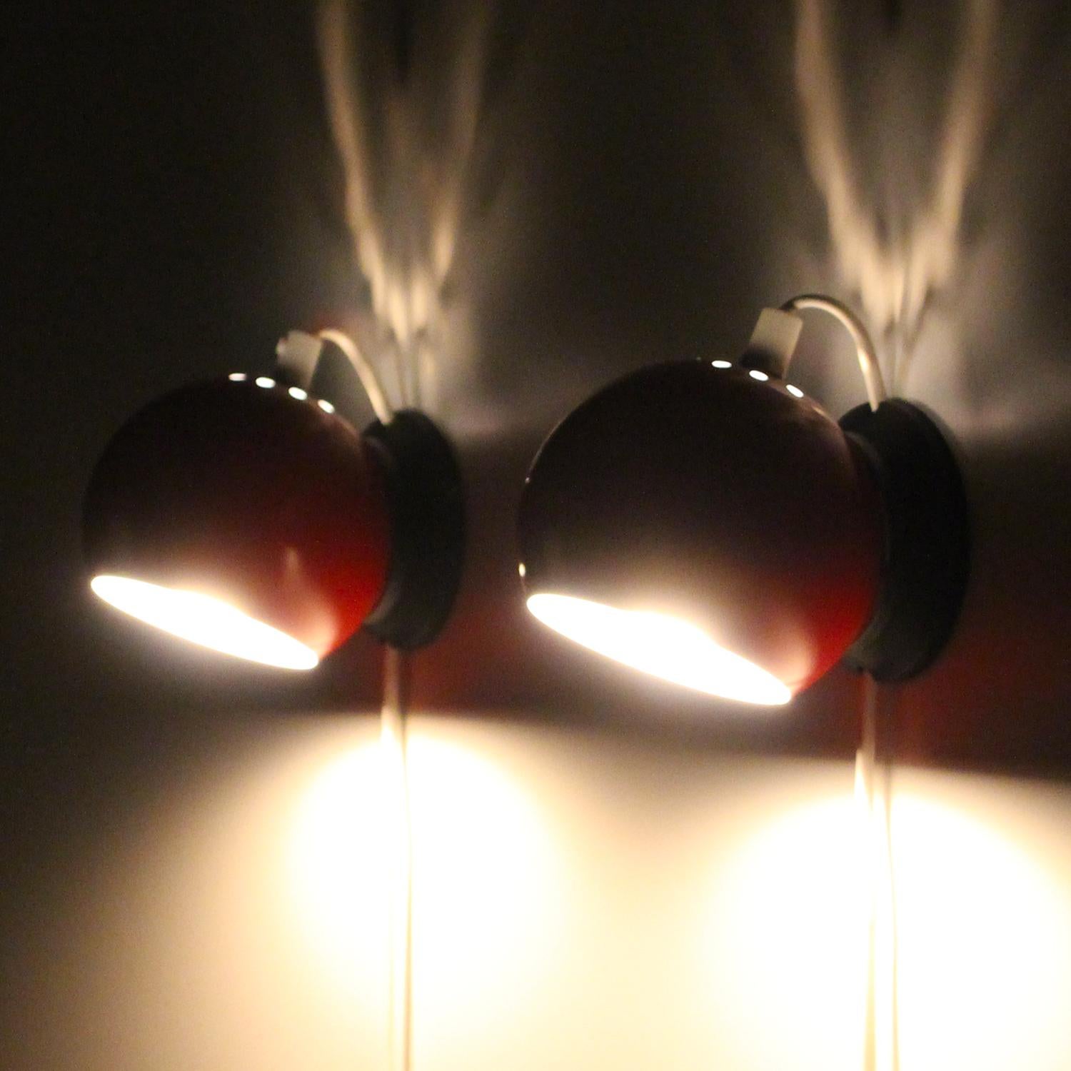 ABO MAG Pair of Red Magnetic Ball Wall Lamps by Danish ABO Randers 1960s 1