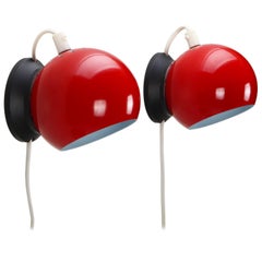 ABO MAG Pair of Red Magnetic Ball Wall Lamps by Danish ABO Randers 1960s