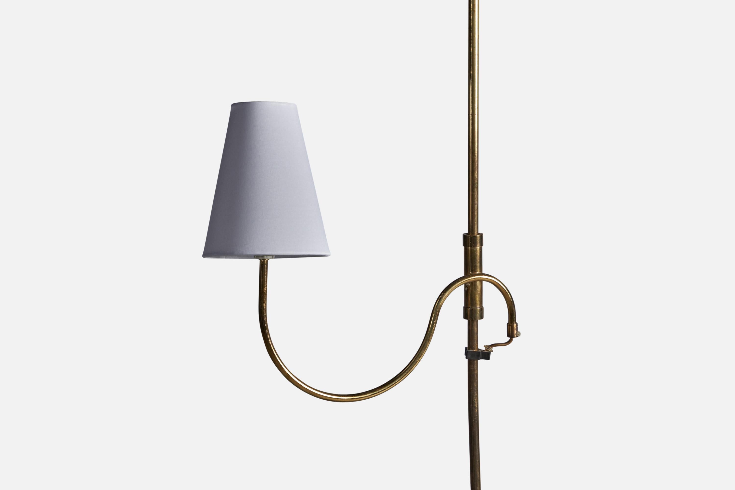 Mid-Century Modern Abo Randers, Adjustable Floor lamp, Brass, Fabric, Denmark, 1960s For Sale