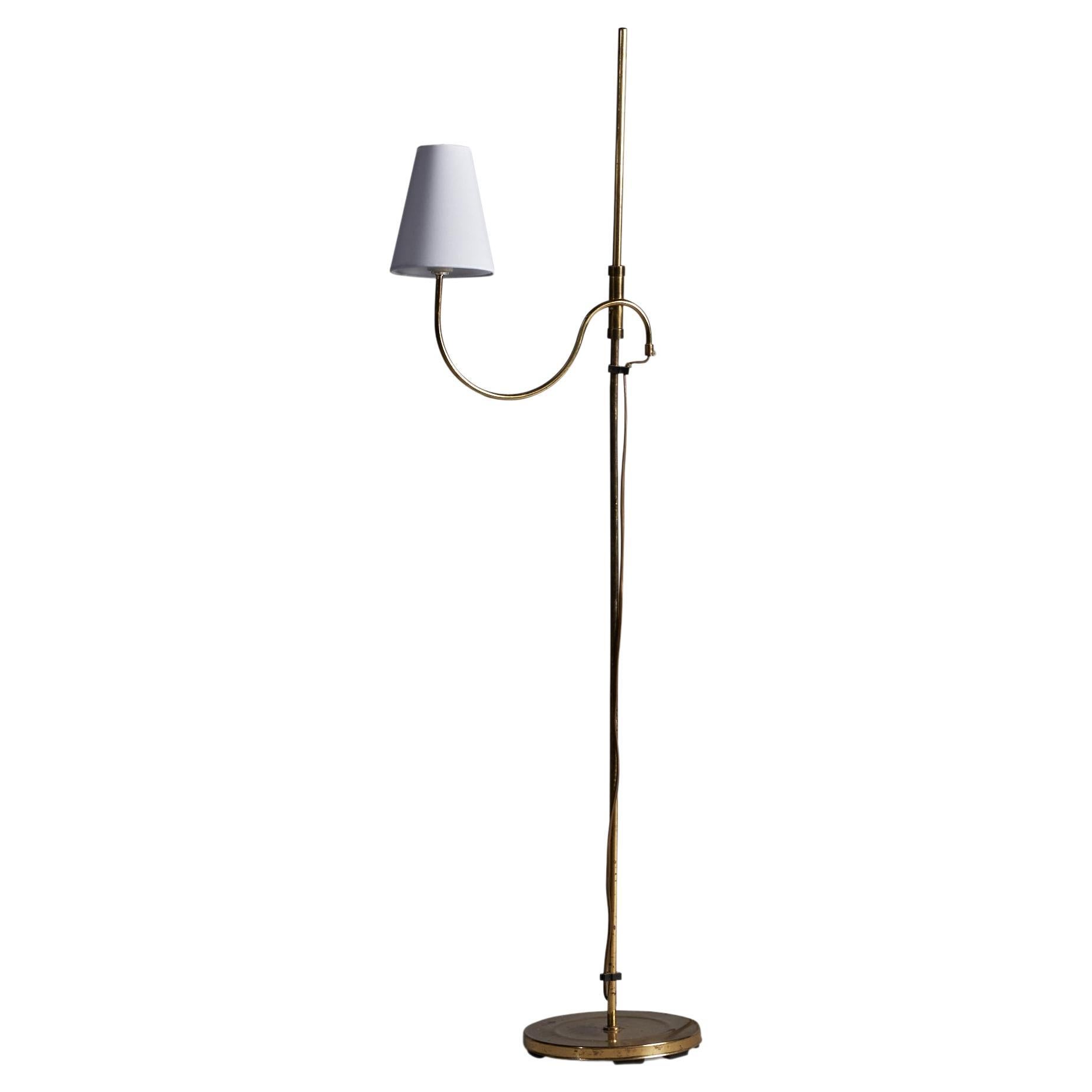 Abo Randers, Adjustable Floor lamp, Brass, Fabric, Denmark, 1960s For Sale