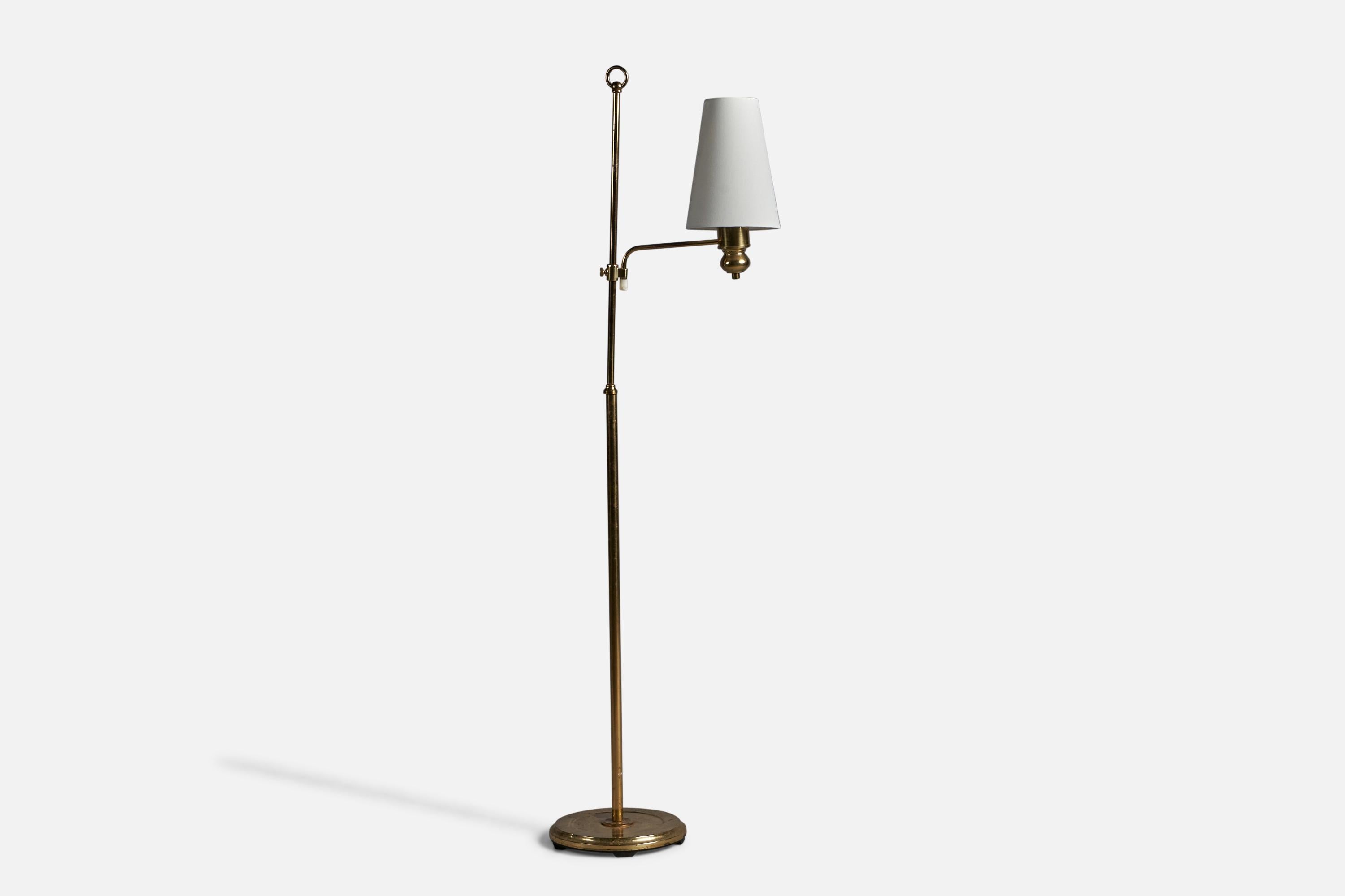 Mid-Century Modern Abo Randers, Floor Lamp, Brass, Fabric, Denmark, 1960s