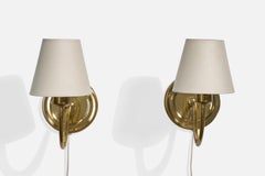Abo Randers, Wall Lights, Brass, Fabric, Denmark, 1980s