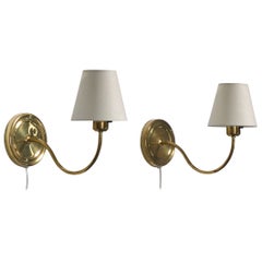 Abo Randers, Wall Lights, Brass, Fabric, Denmark, 1980s