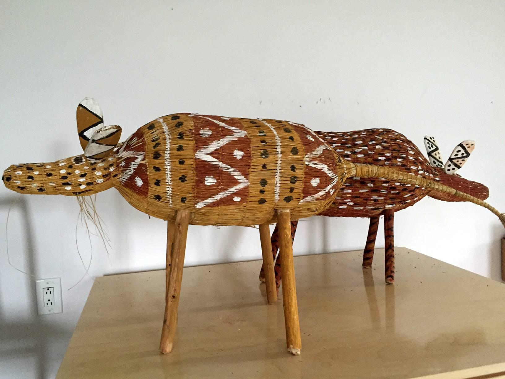 Australien Camp chien d'art aborigène contemporain en fibres en vente