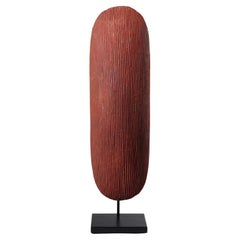 Aboriginal Desert Shield Red Pigment Fine Incised Lines Australia  on Stand