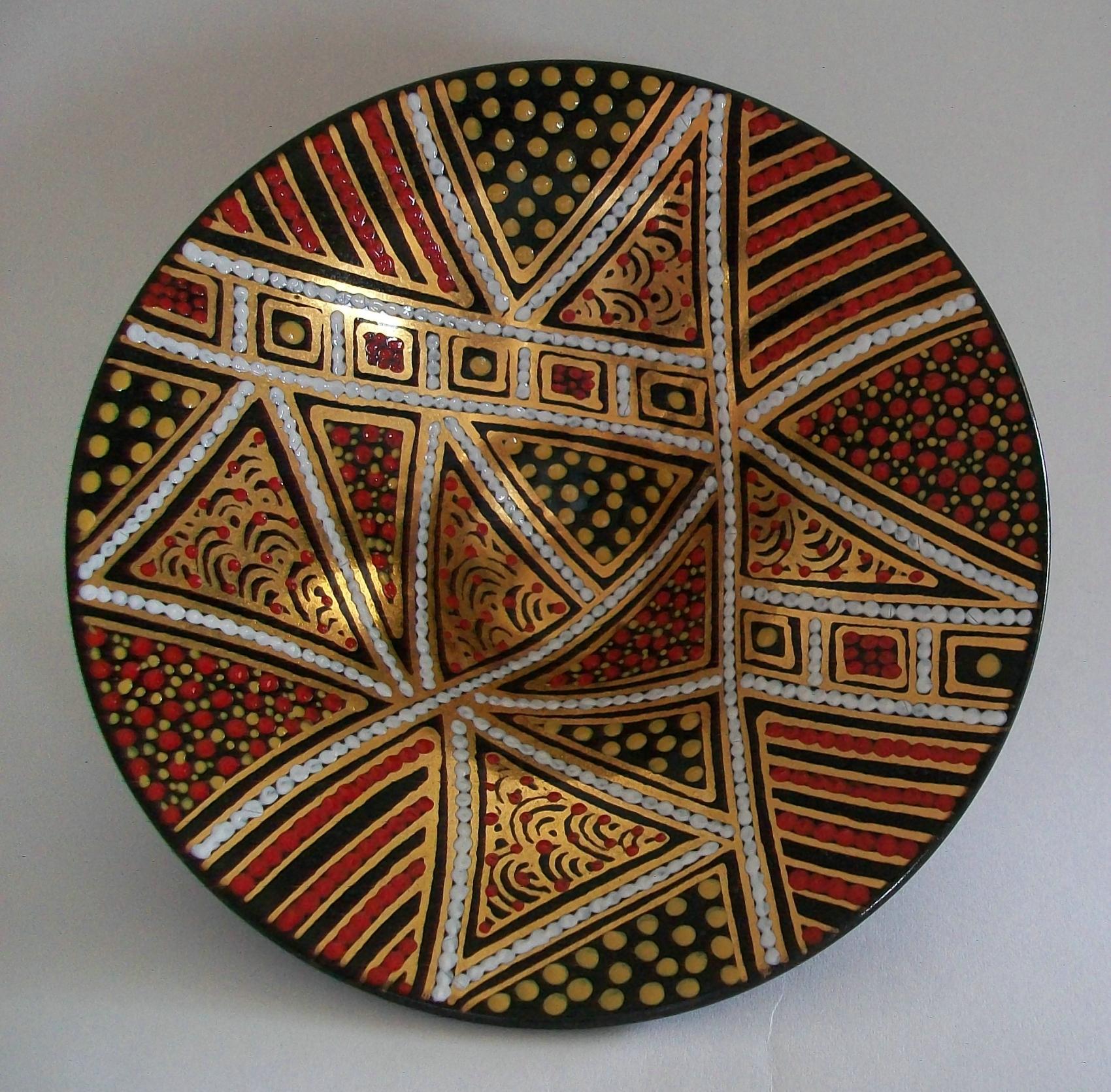 Aboriginal Dot Pattern Gilded Studio Ceramic Bowl, Signed, Australia, 20th C. For Sale 8