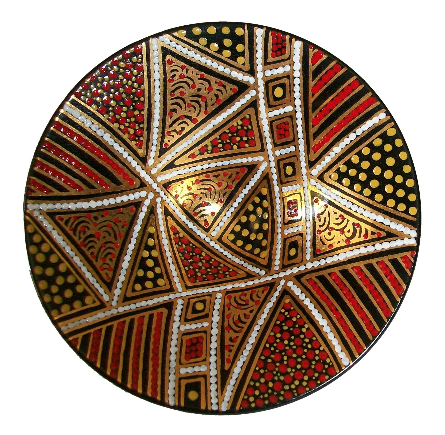 Modern Aboriginal Dot Pattern Gilded Studio Ceramic Bowl, Signed, Australia, 20th C. For Sale