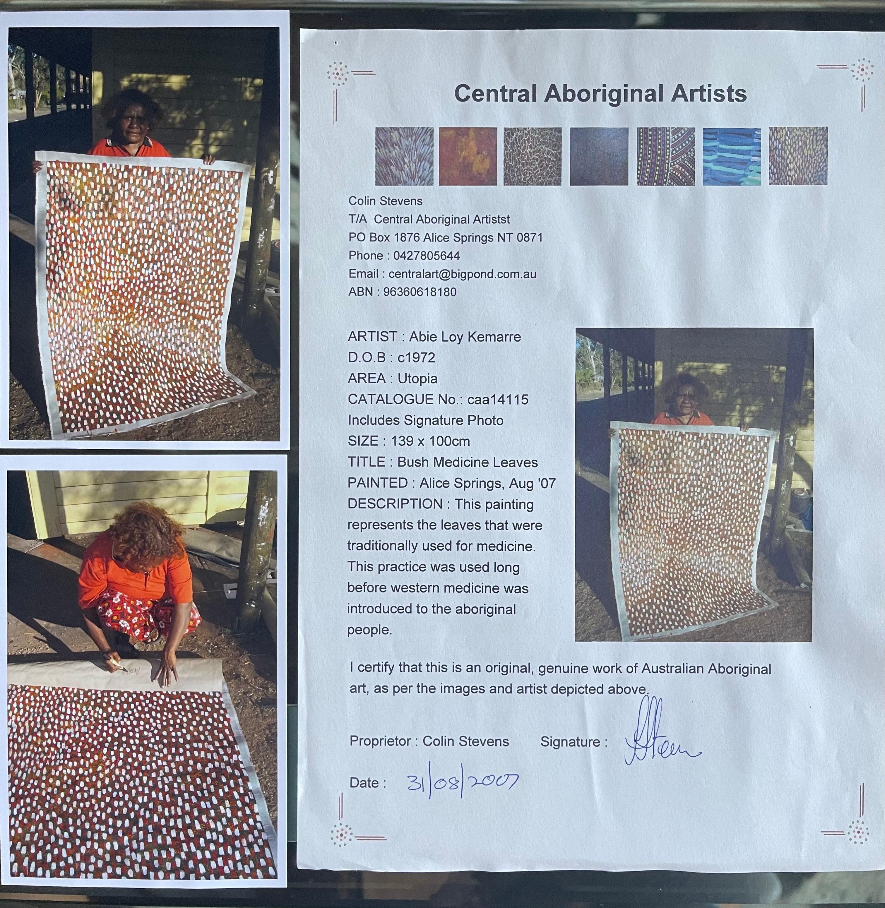 Toile Peinture aborigène « Bush Medicine Leaves Dreaming », Abie Loy en vente