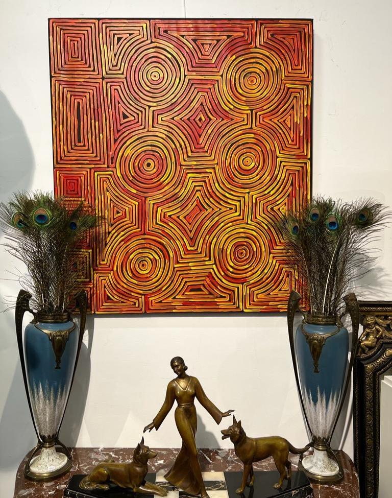 Aborigine-Gemälde „Tingari-Traumen“ von Ronnie Tjampitjinpa (1943-) im Zustand „Hervorragend“ im Angebot in NICE, FR