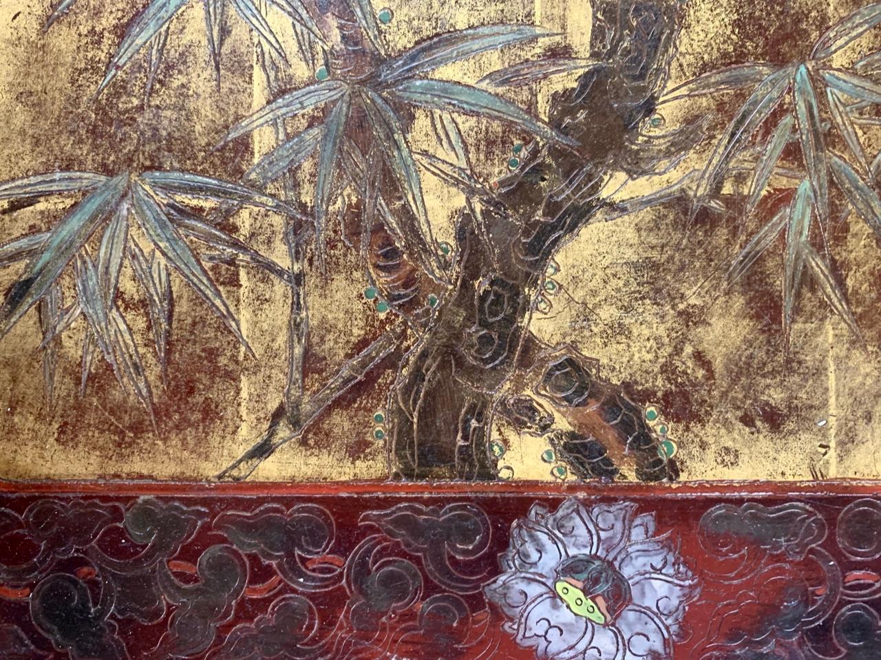 Chinoiserie A.Bouverat Chinese Inspired Lacquered Panel Hand-Painted 20th Century For Sale