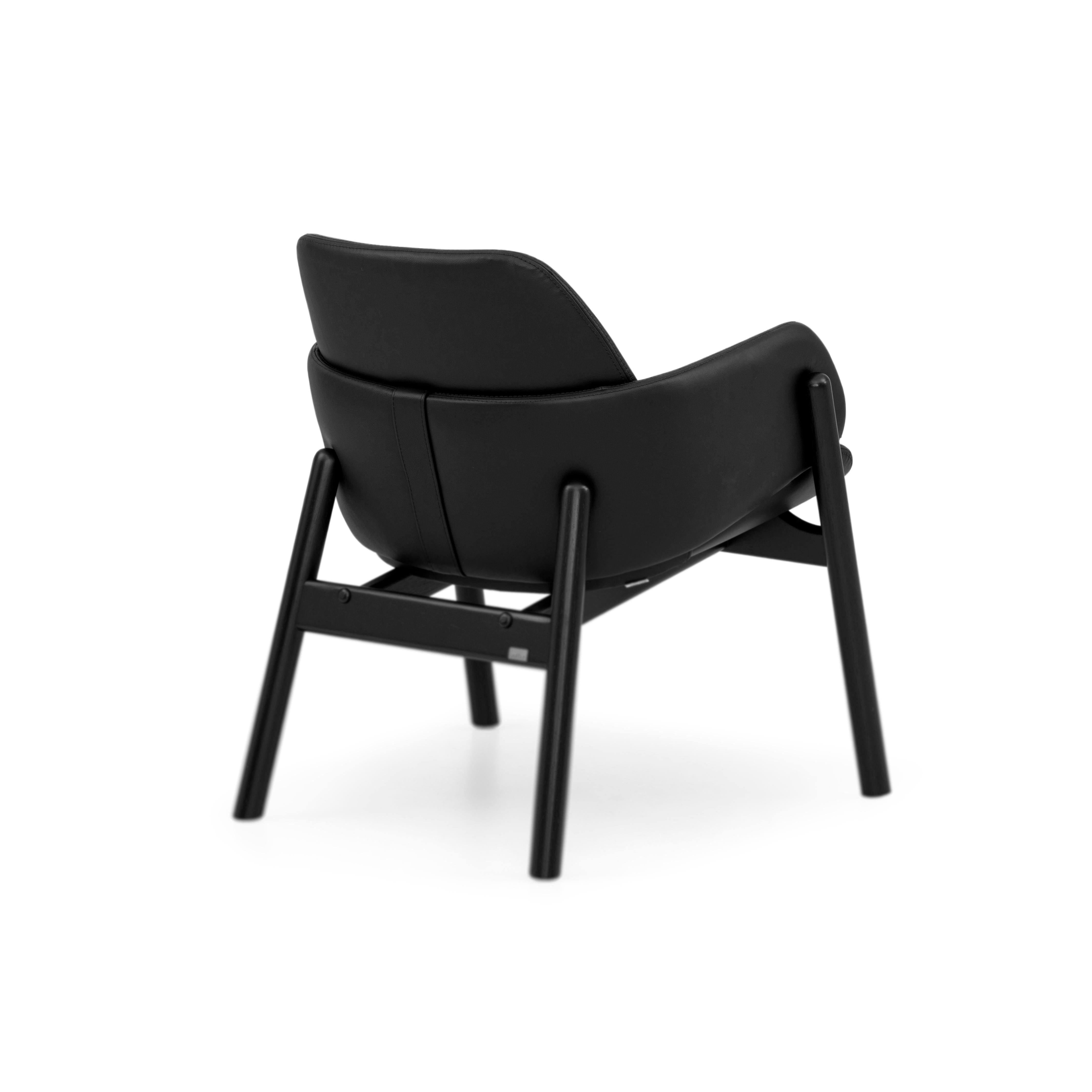 Brazilian Black Leather Accent Armchair with Black Matte Frame, Above Collection For Sale