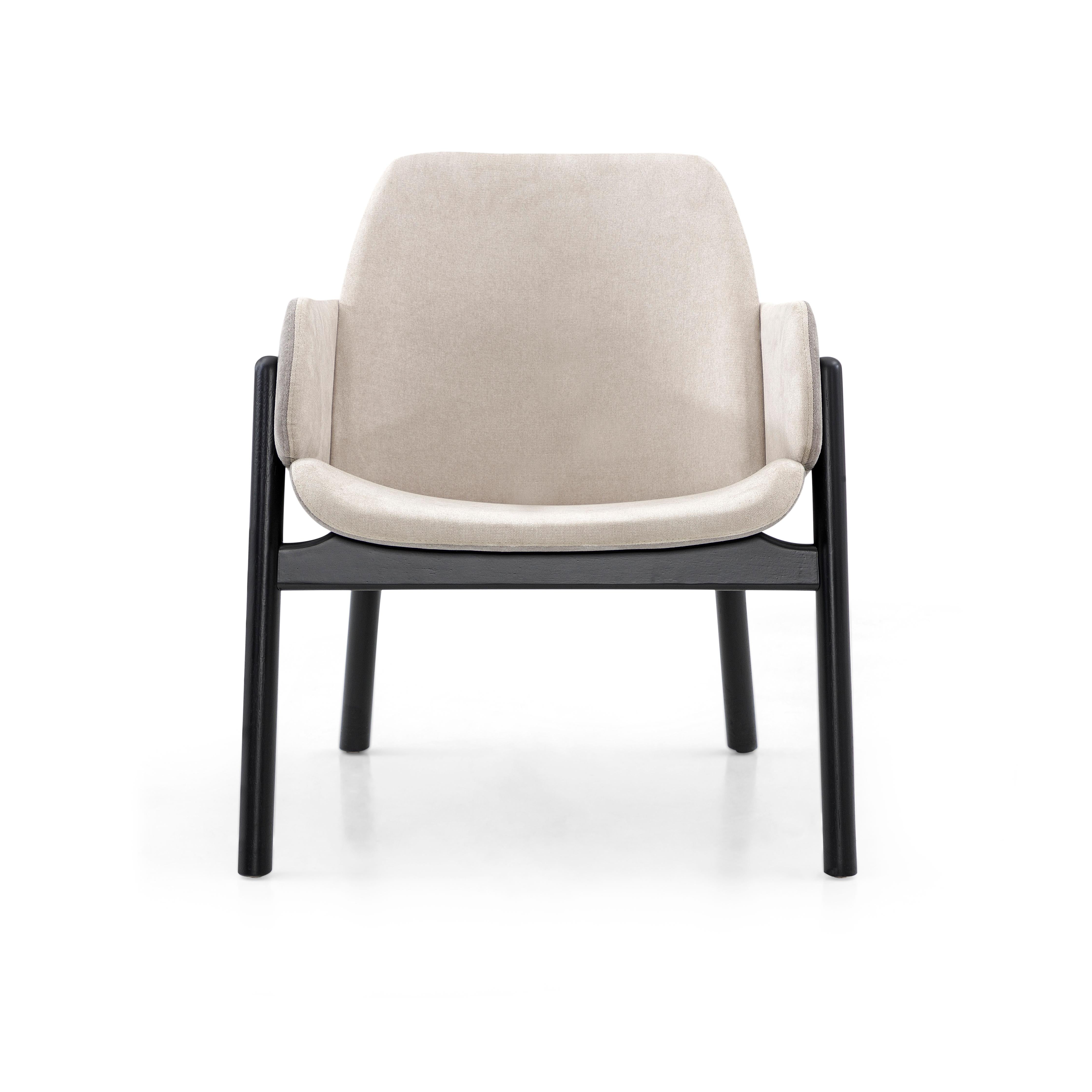 Contemporary Above Armchair in Light Grey Fabric and Black Painted Frame For Sale