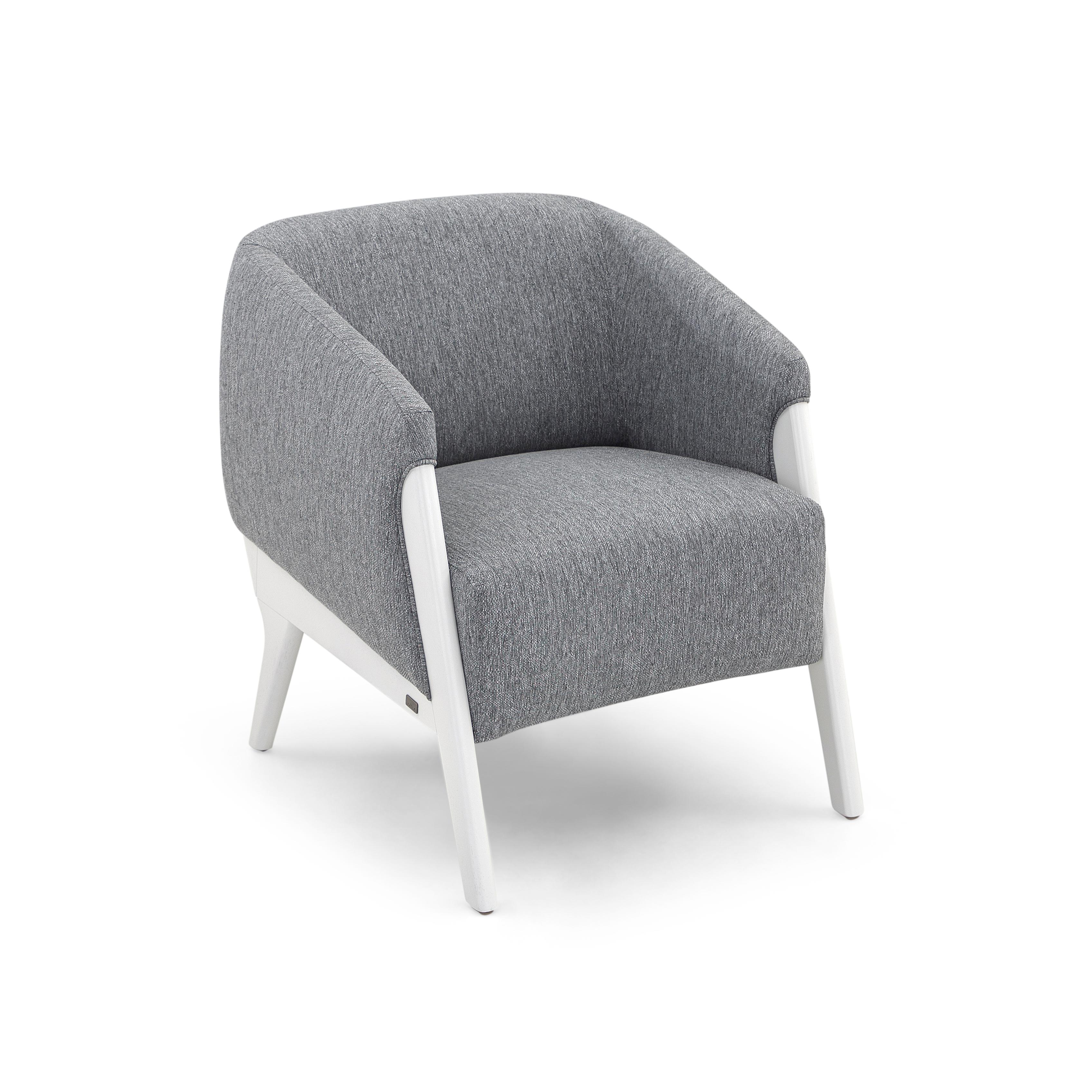 Abra Armchair in Gray Fabric and White Wood Finish In New Condition For Sale In Miami, FL