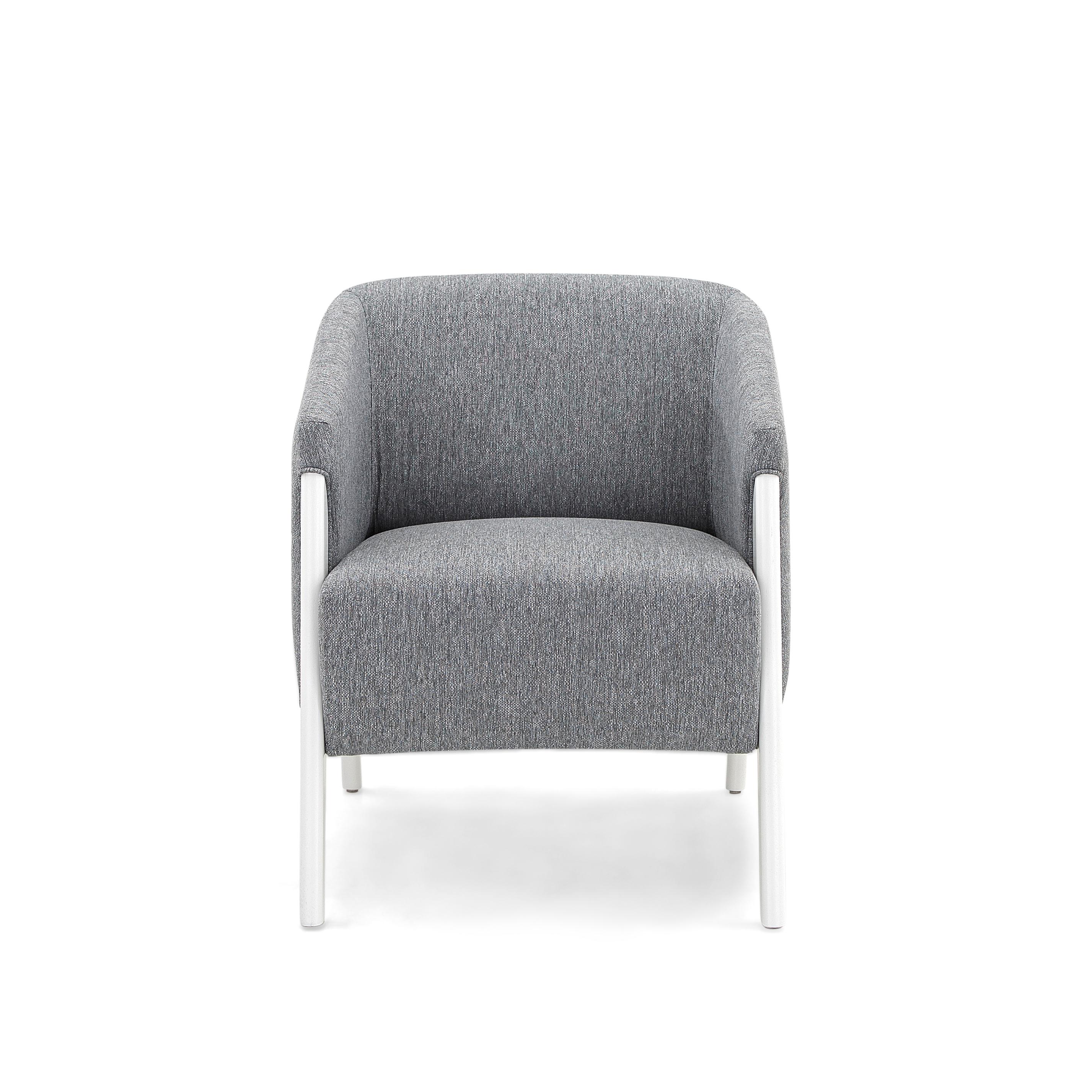 Abra Armchair in Gray Fabric and White Wood Finish For Sale 1