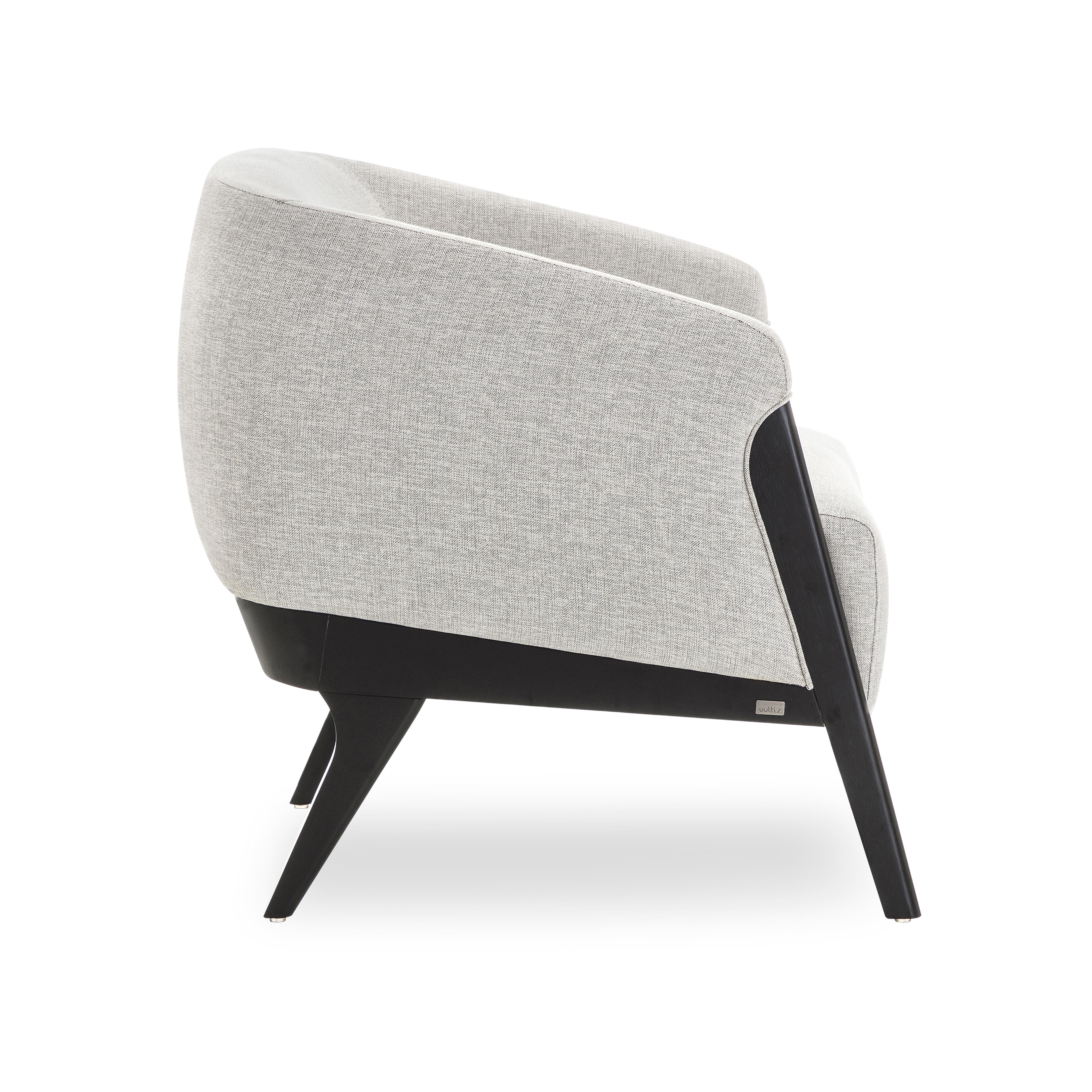 Brazilian Abra Armchair in Black and White Upholstery and Black Wood Finish Frame For Sale
