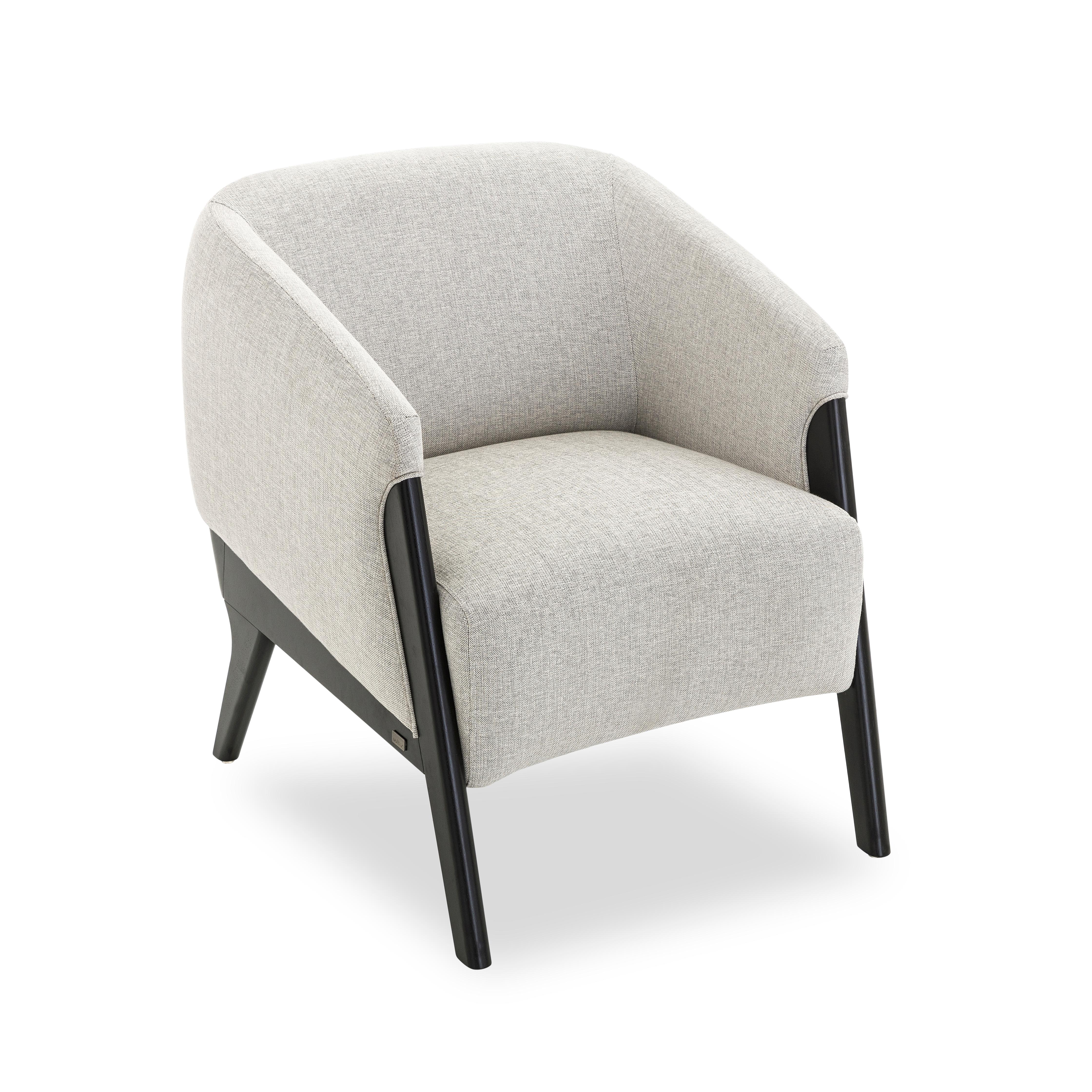 Abra Armchair in Black and White Upholstery and Black Wood Finish Frame In New Condition For Sale In Miami, FL