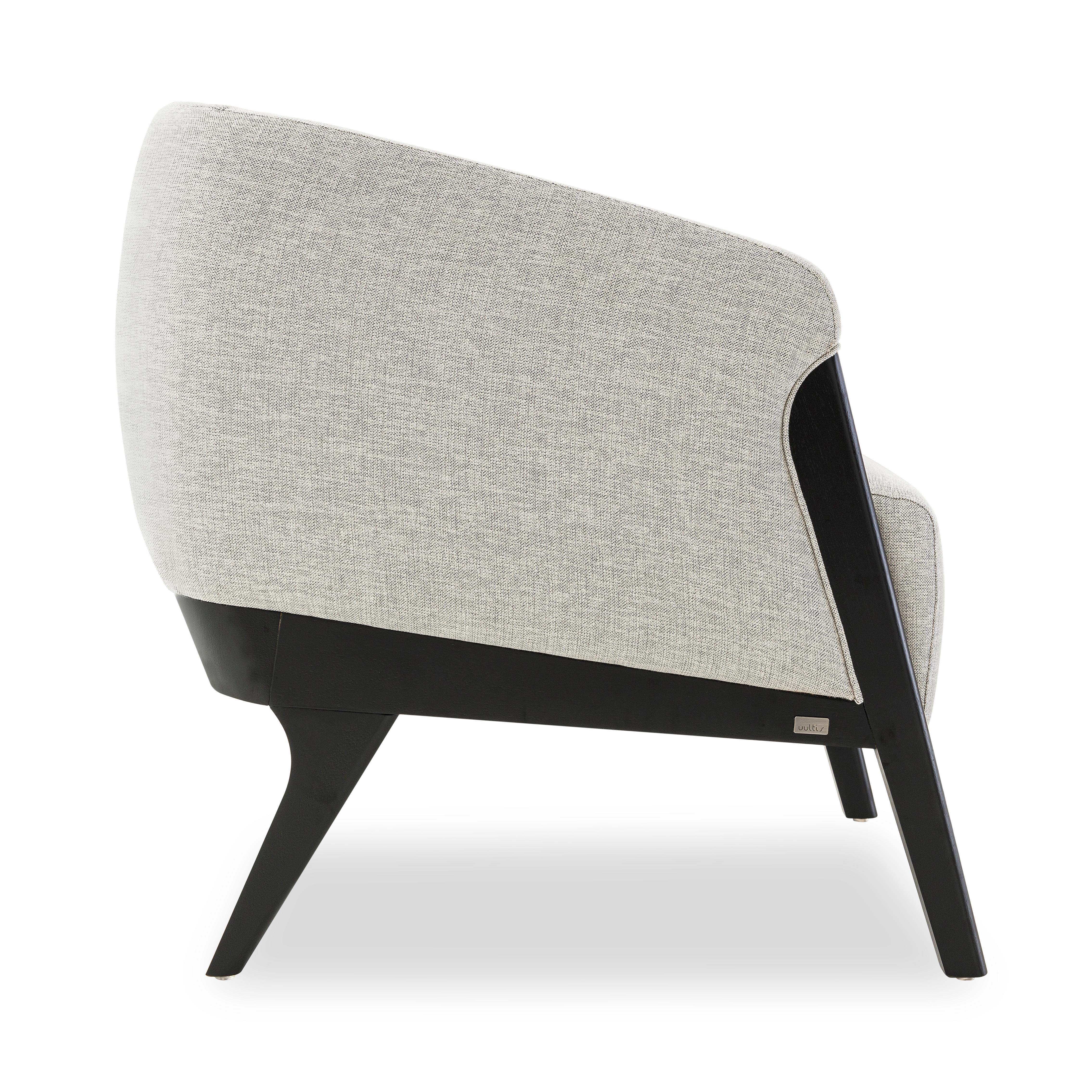 Contemporary Abra Armchair in Black and White Upholstery and Black Wood Finish Frame For Sale