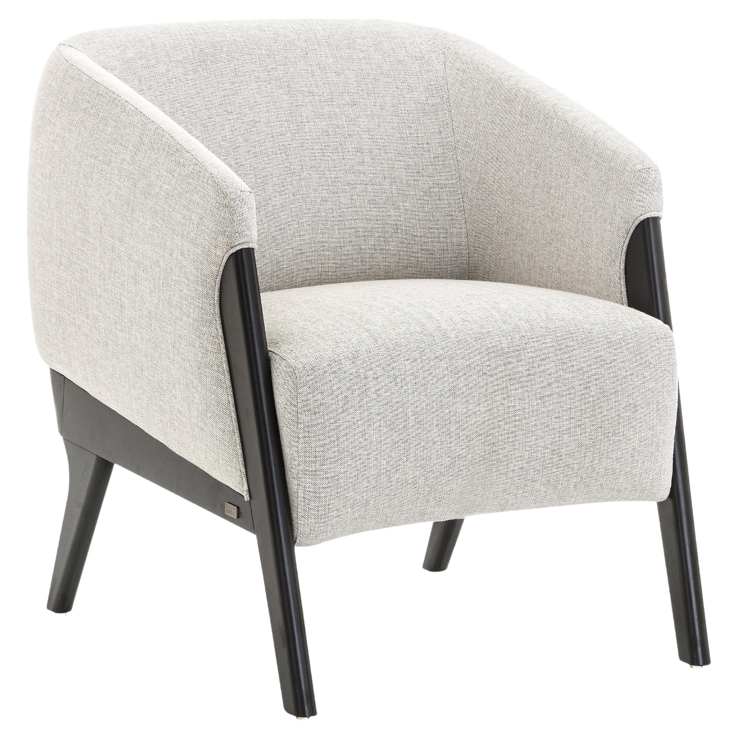 Abra Armchair in Black and White Upholstery and Black Wood Finish Frame For Sale