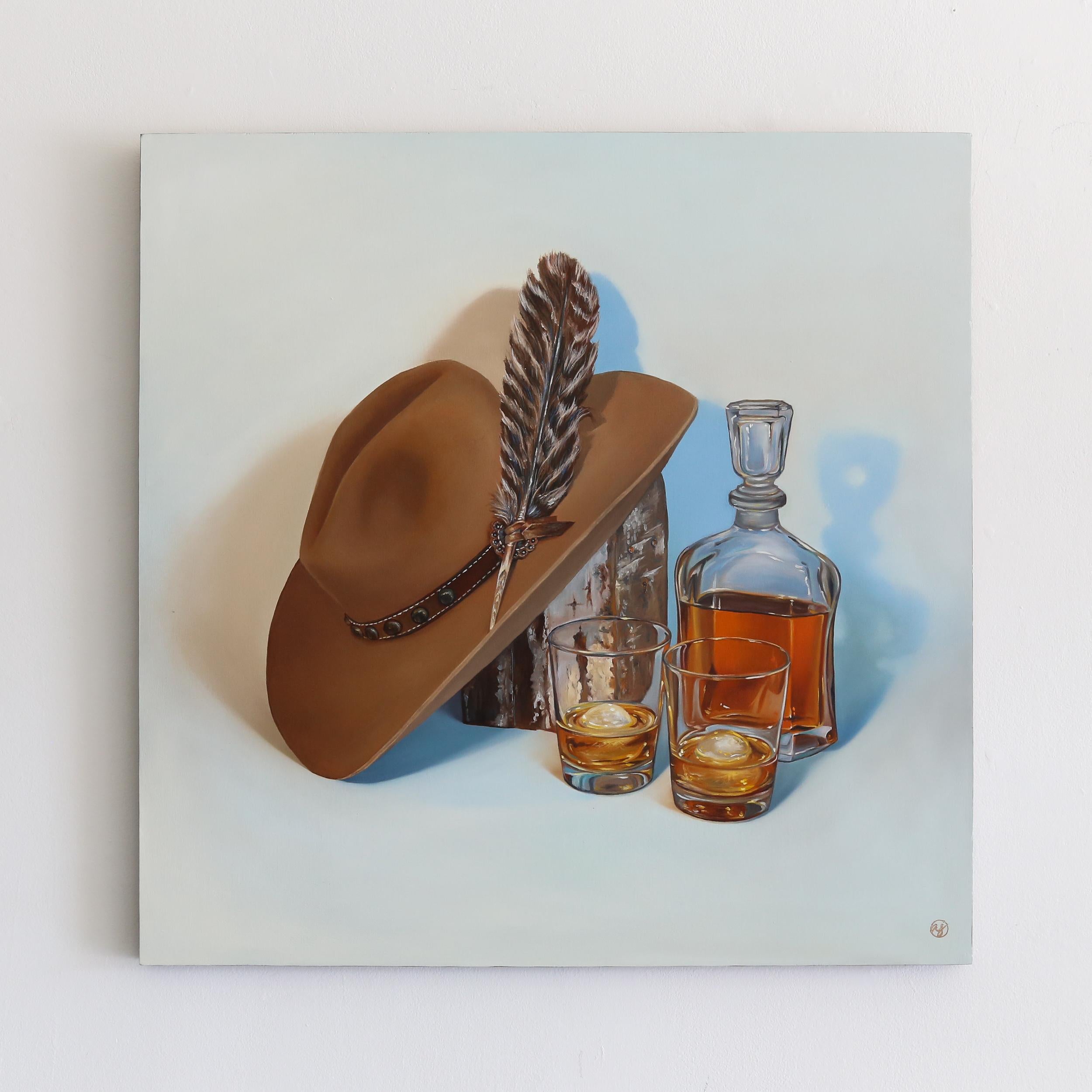 Doble Chupito de Whisky - Naturaleza Muerta Realista Pintura al Óleo - Painting de Abra Johnson