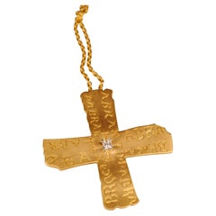 Abracadabra Cross Amulet in 18kt Gold With Silver Chain