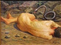 Adam and the Serpent, Giovan Battista Crema 19th Century Oil Italian Painting