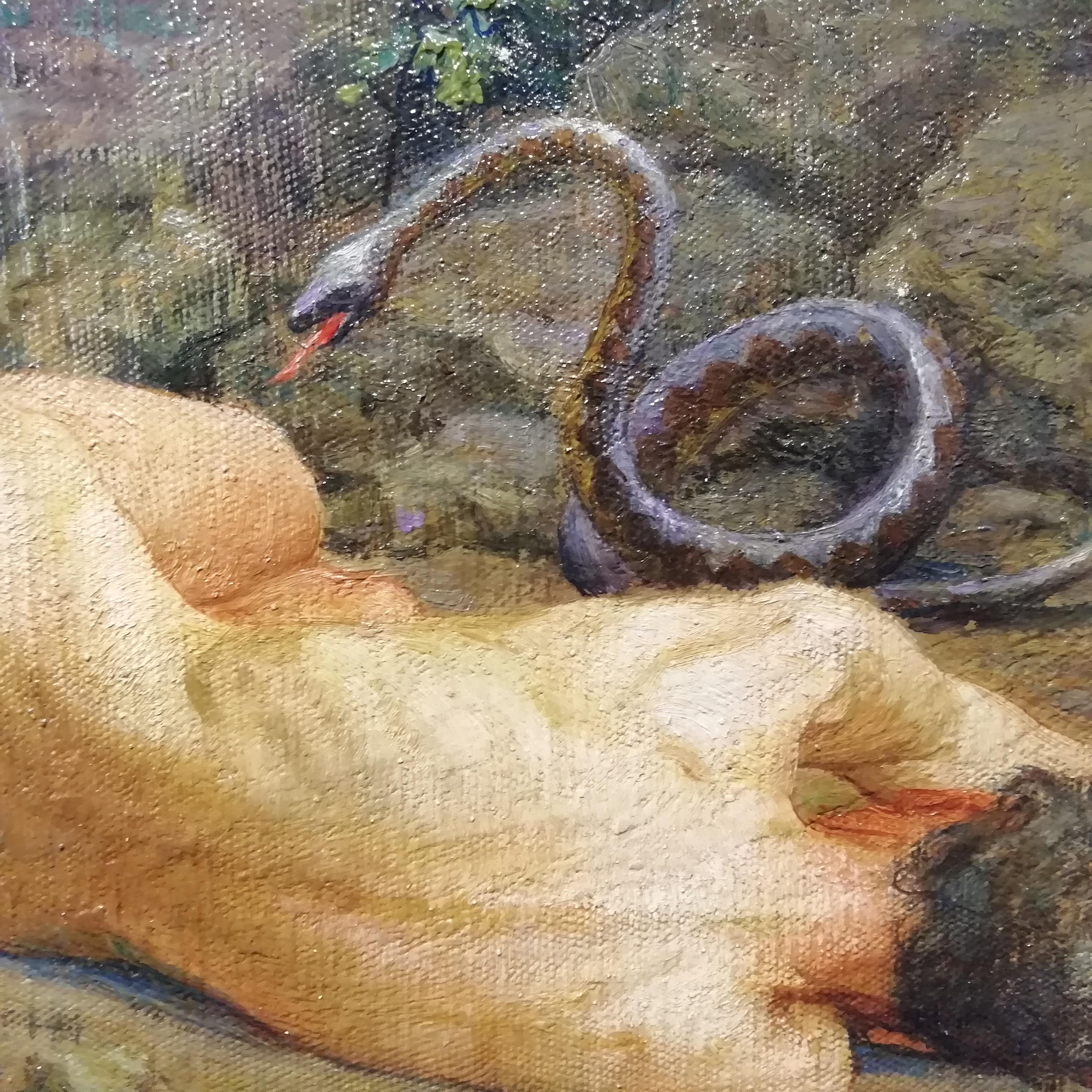  Adam and the Serpent, Giovan Battista Crema 19th Century Oil Italian Painting In Good Condition For Sale In Rome, Italy
