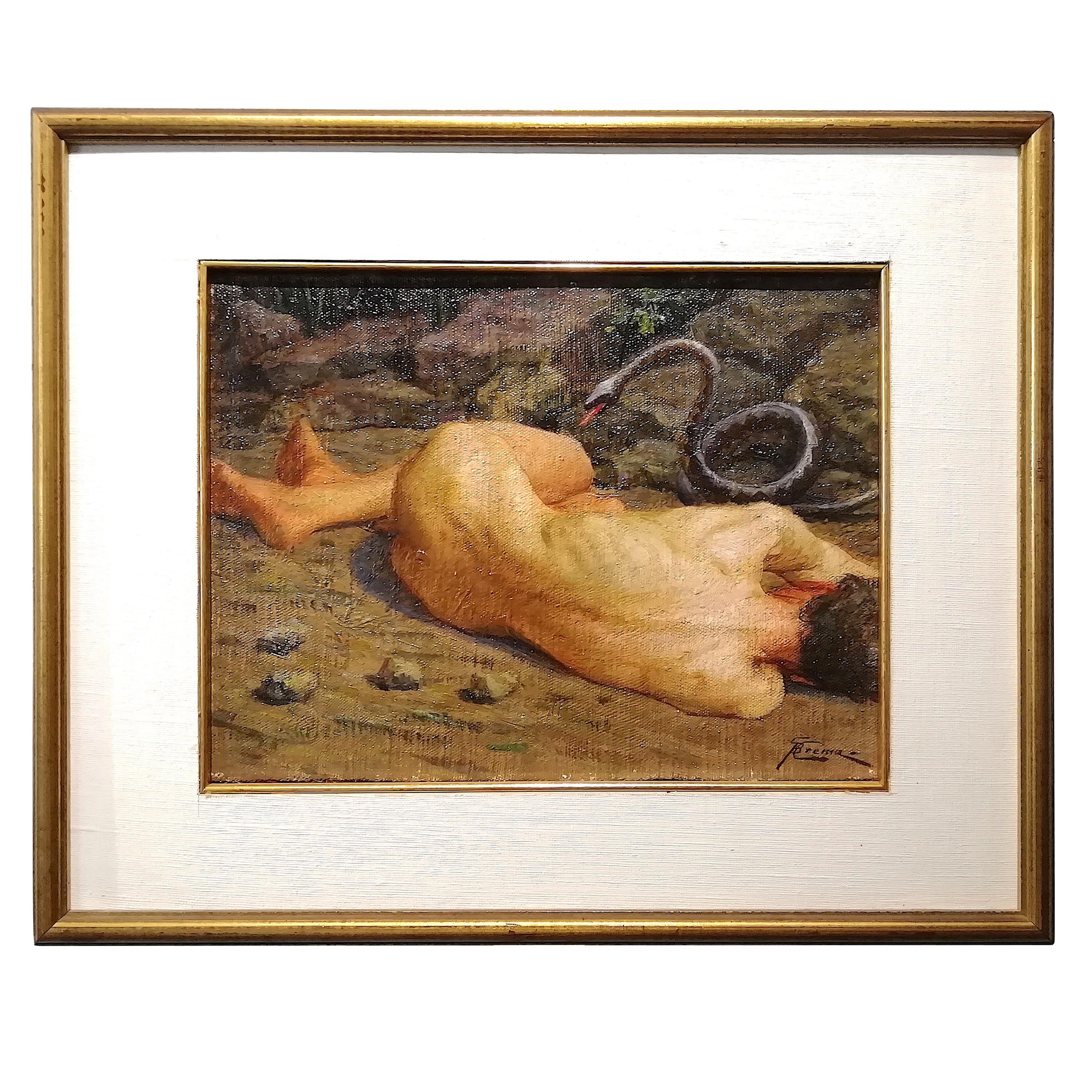  Adam and the Serpent, Giovan Battista Crema 19th Century Oil Italian Painting For Sale