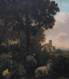Golden Age Sheep and Goat in a Landscape - Dutch 17thC Old Master oil painting