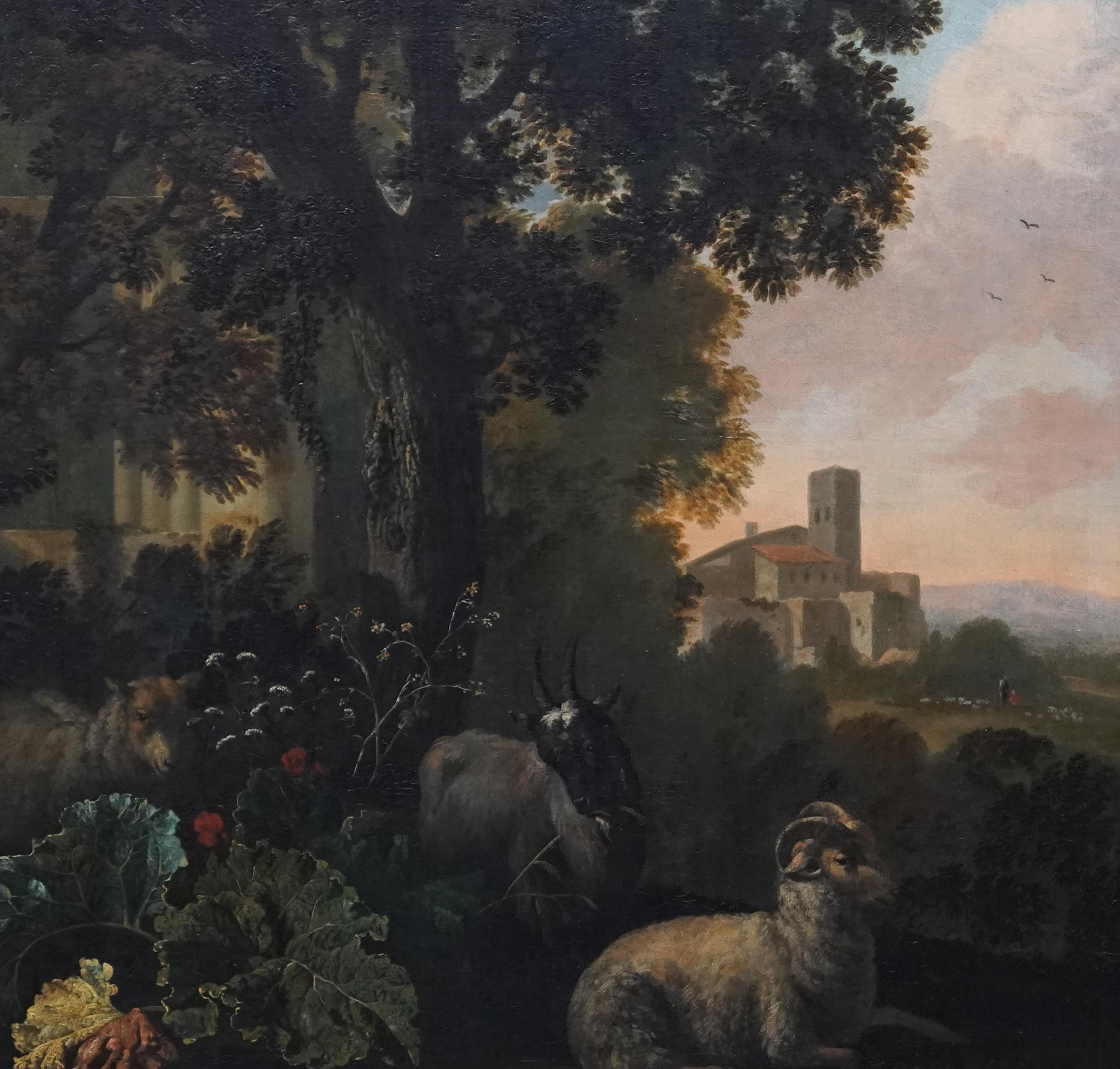 Golden Age Sheep and Goat in a Landscape - Dutch 17thC Old Master oil painting - Old Masters Painting by Abraham Begeyn