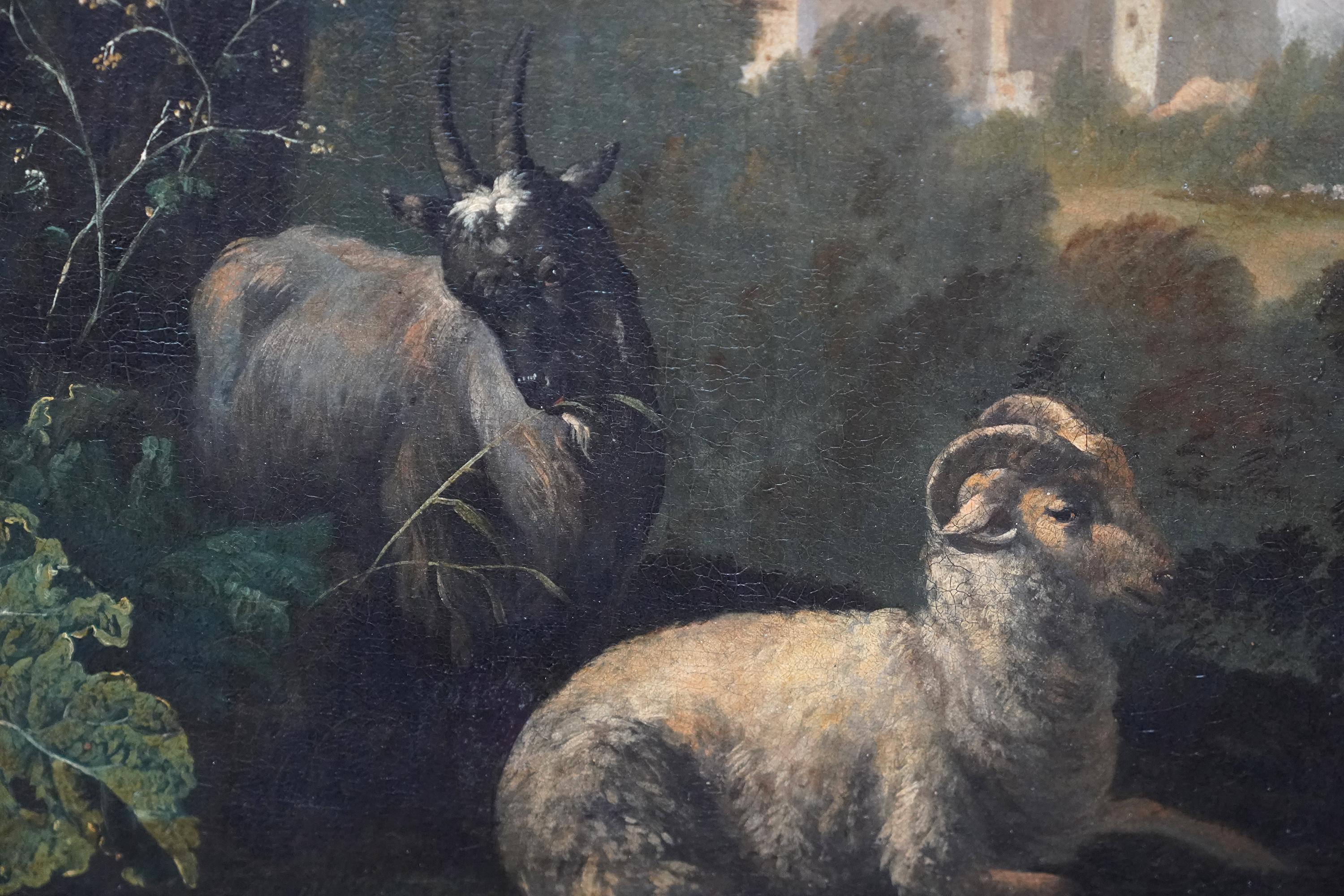 Golden Age Sheep and Goat in a Landscape - Dutch 17thC Old Master oil painting For Sale 1