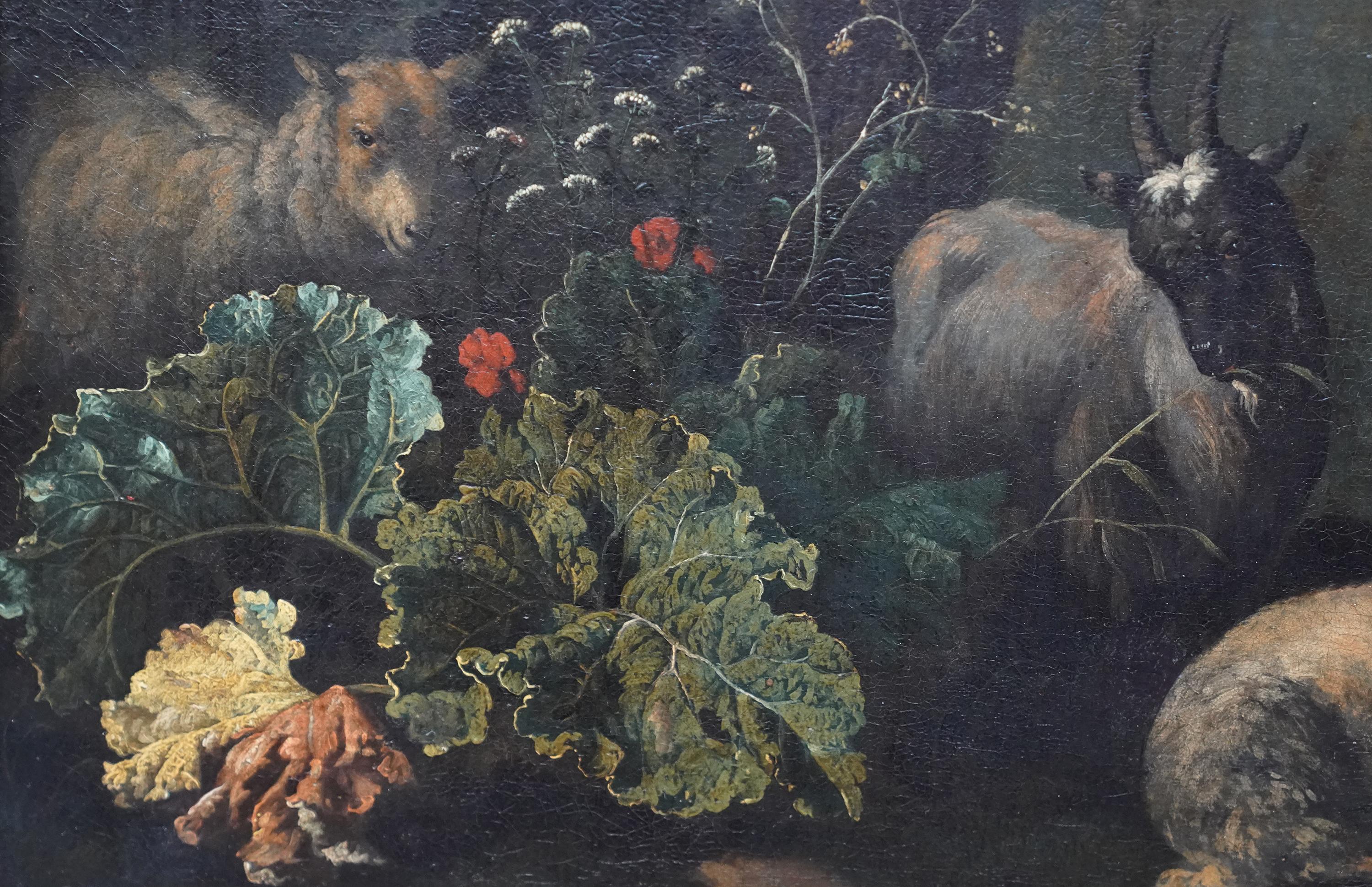 Golden Age Sheep and Goat in a Landscape - Dutch 17thC Old Master oil painting For Sale 2
