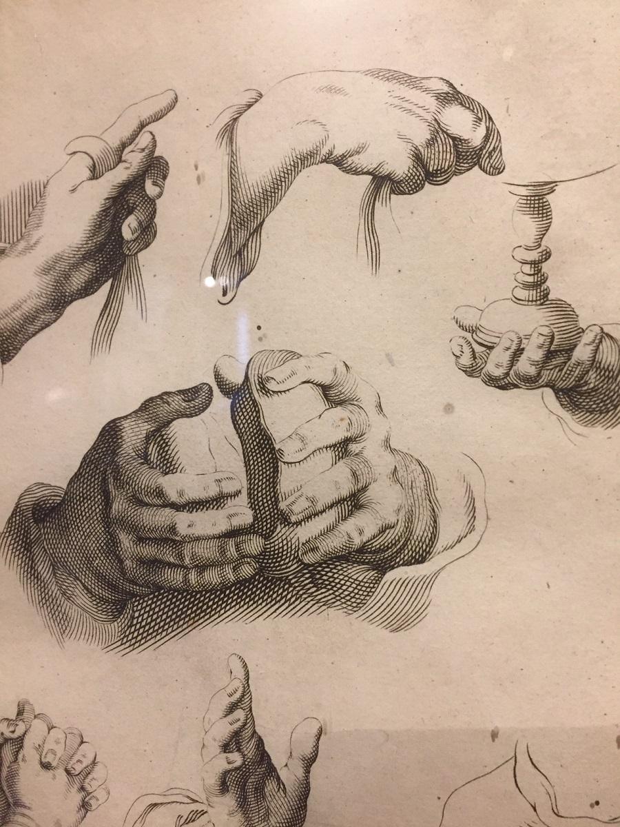 Baroque Abraham Bloemaert Pair of 17th Century Etching Study of Hands