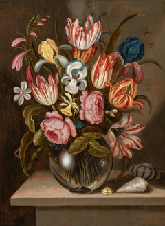 Abraham Bosschaert (1612-1643), "Florero", óleo sobre tabla, siglo XVII