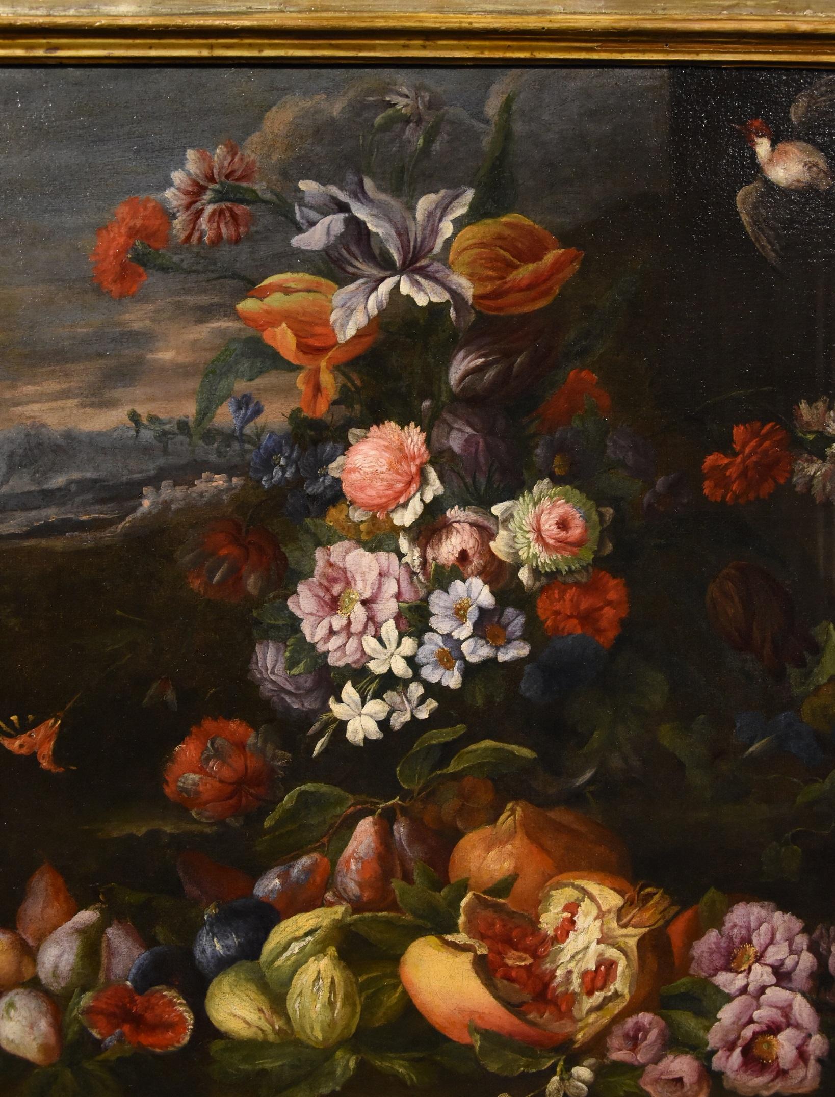 Brueghel Still Life Flowers Fruits Paint Old master Flemish 17th Century Italy - Old Masters Painting by Abraham Brueghel (Antwerp, 1631 - Naples, 1697)