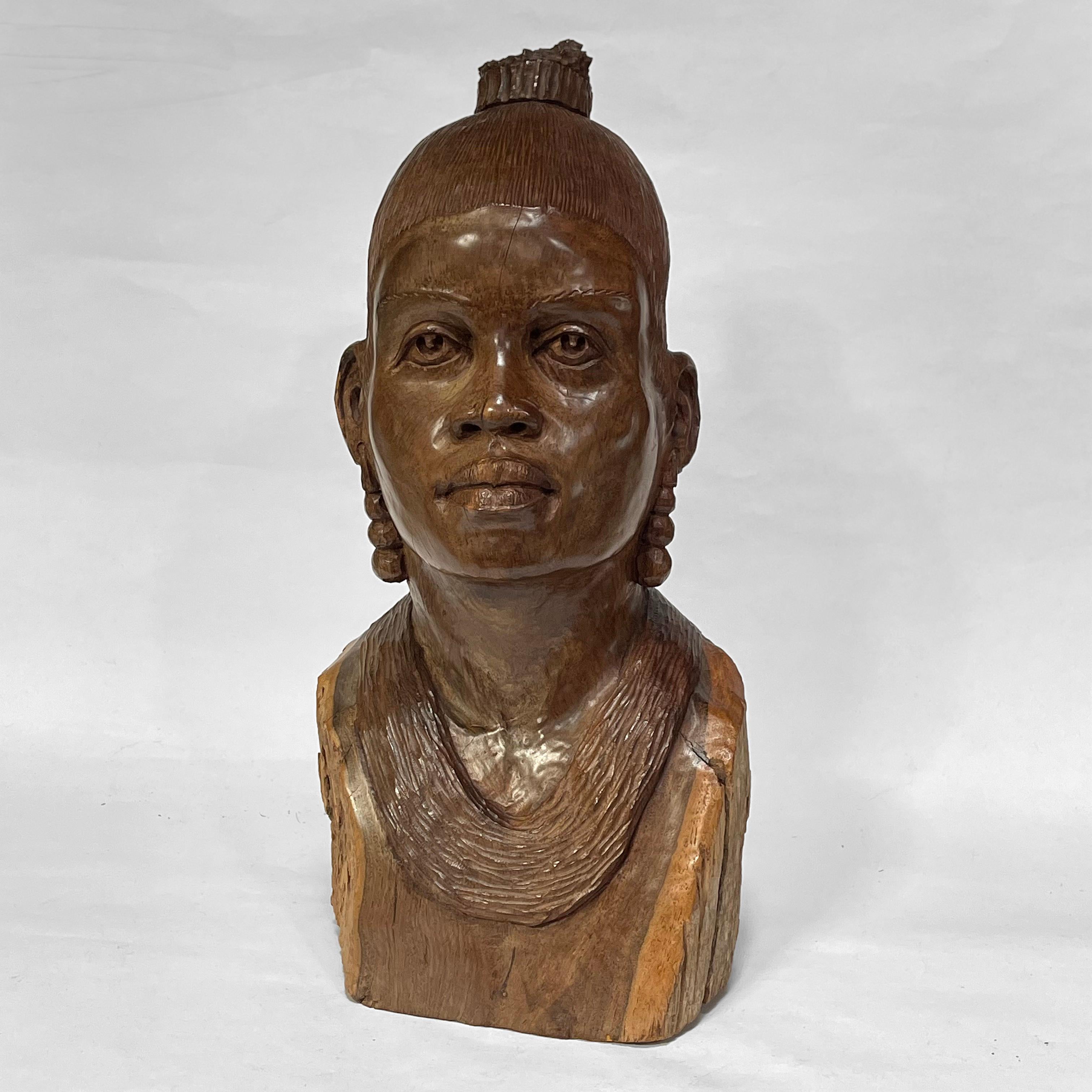 Modern Abraham Chikumbirike Ironwood Carving of Female Bust For Sale