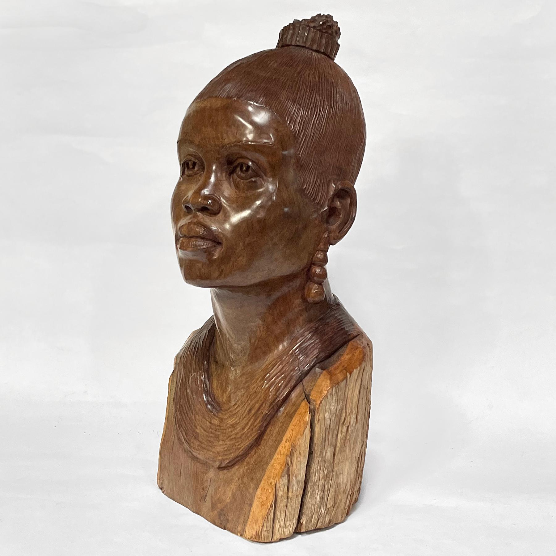 African Abraham Chikumbirike Ironwood Carving of Female Bust For Sale