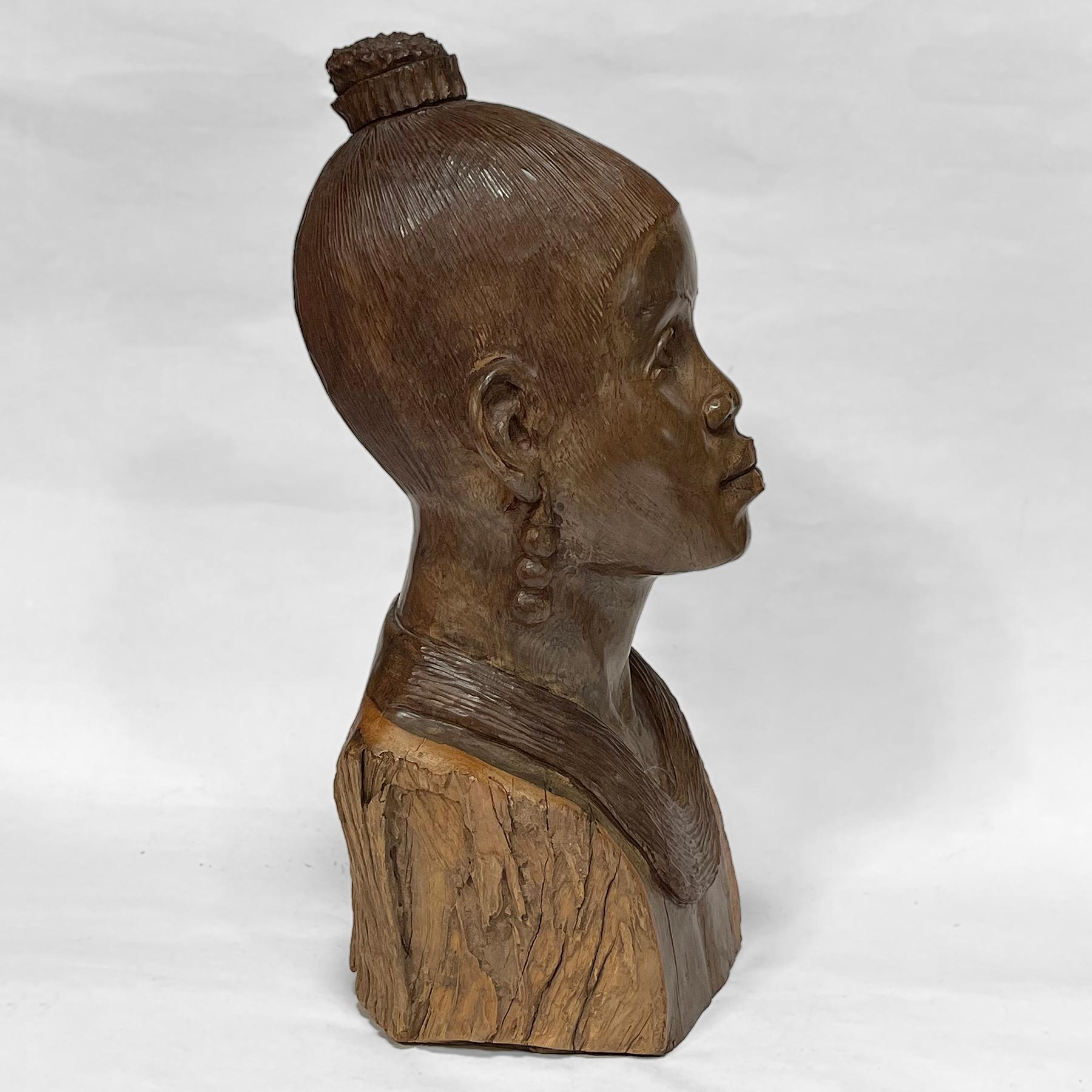 Wood Abraham Chikumbirike Ironwood Carving of Female Bust For Sale