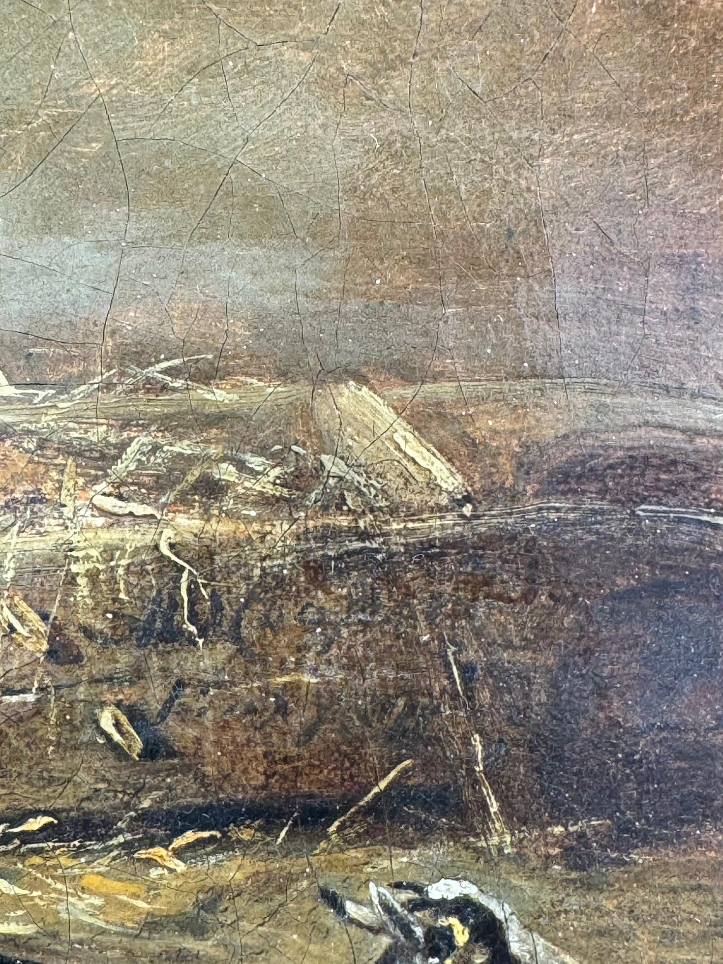 Escena de interior de granero inglés del siglo XIX con una familia de cabras y cabritos. - Figurative Painting Marrón de Abraham Cooper