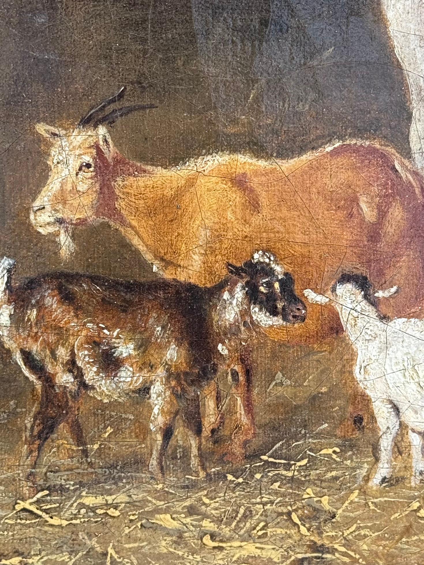 19th century English interior barn scene with horse , goats 5