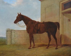 19th Century sporting horse portrait oil painting of a chestnut hunter