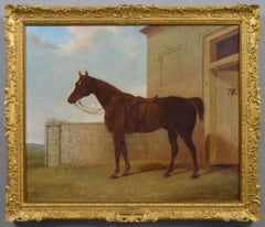 19th Century sporting horse portrait oil painting of a chestnut hunter